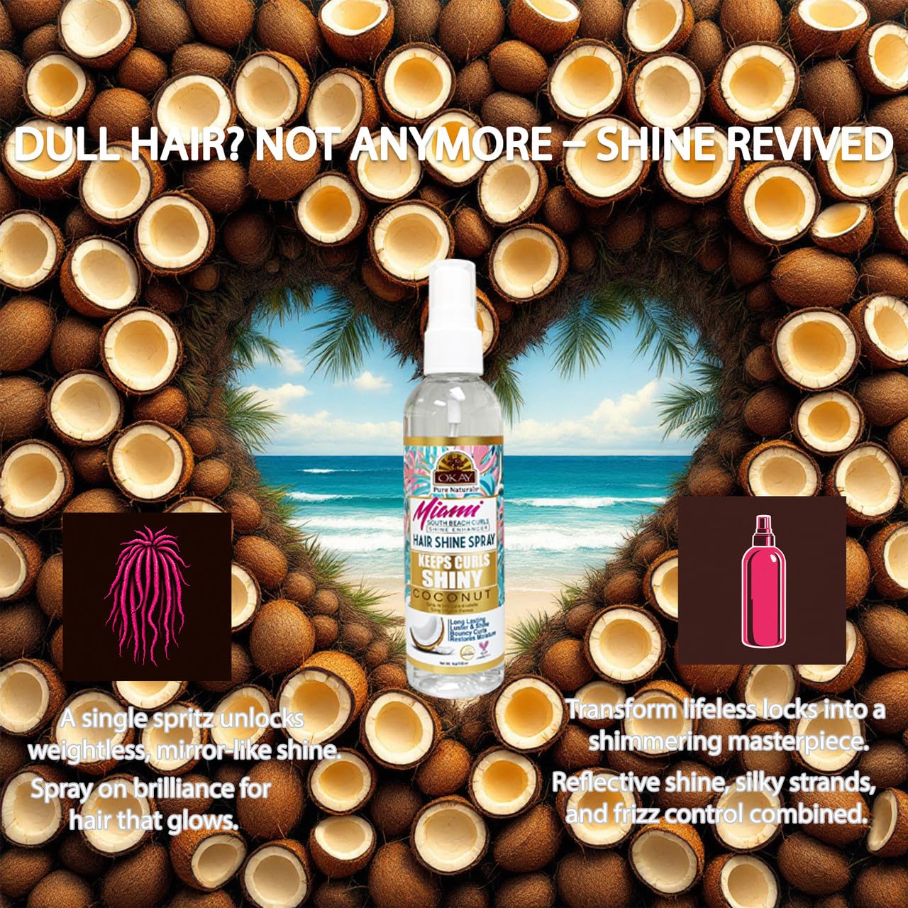 OKAY Hair Shine Spray 4 oz - Shine Enhancer for Curly, Wavy & Straight Hair - Frizz Control, Gloss Finish & Lightweight Styling Spray with Vitamin E