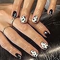 BABALAL Square Press-on Short Cow Print Nails - 24Pcs Cute Squoval Fake Glossy Black Acrylic Nails for Women and Girls