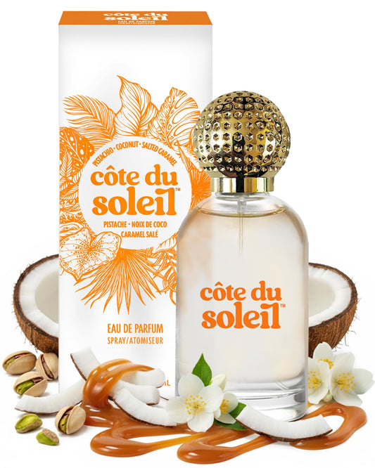 PB ParfumsBelcam Côte du Soleil Eau de Parfum for Women - Warm Beachy Gourmand Scent with Pistachio, Coconut & Salted Caramel - Long-Lasting Women’s Fragrance, Everyday Luxury Perfume, 3.4 fl oz
