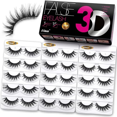 Eliace False Eyelashes 15 Pairs Cat Eye-Lashes 3D Mink Lashes,Spiky Wispy Natural Long Faux Mink Lashes Strips Soft & Reusable Makeup Professional