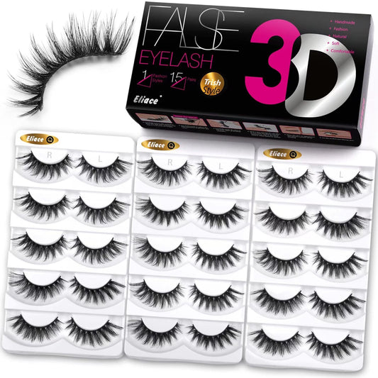 Eliace False Eyelashes 15 Pairs Cat Eye-Lashes 3D Mink Lashes,Spiky Wispy Natural Long Faux Mink Lashes Strips Soft & Reusable Makeup Professional