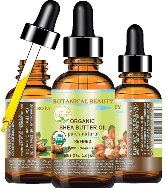 Botanical Beauty Organic SHEA BUTTER OIL 100% Pure Natural Undiluted Refined Cold Pressed Carrier Oil for Face, Skin, Hair, Lip, Nails. African Shea