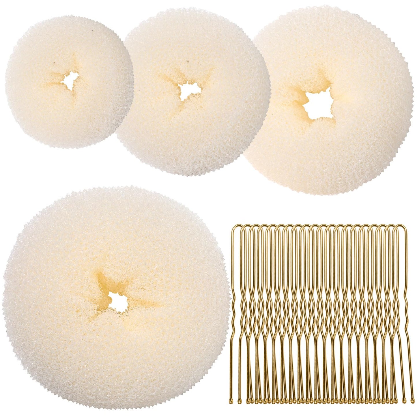 Teenitor 4pcs Hair Bun Shaper Set with Extra-large, Large, Medium, Small Donut Hair Bun Maker, 20pcs Bobby Pins, Cream Color Beauty and Personal Care Teenitor Default Title