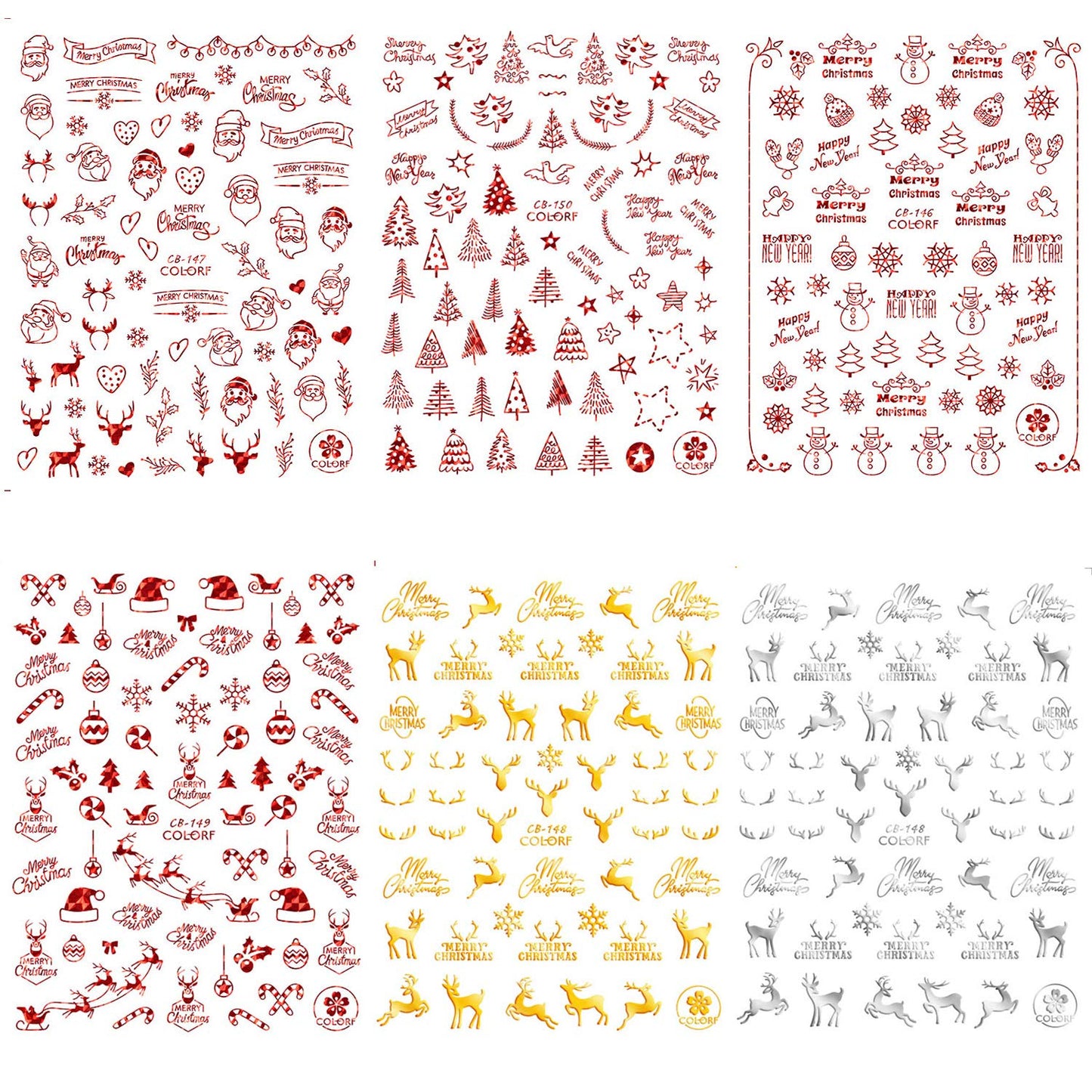 Adurself 12 Sheets Christmas Nail Art Decals Xmas 3D Nail Self-Adhesive Stickers Santa Claus Reindeer Snowflakes Snowmen for Women Girls Kids