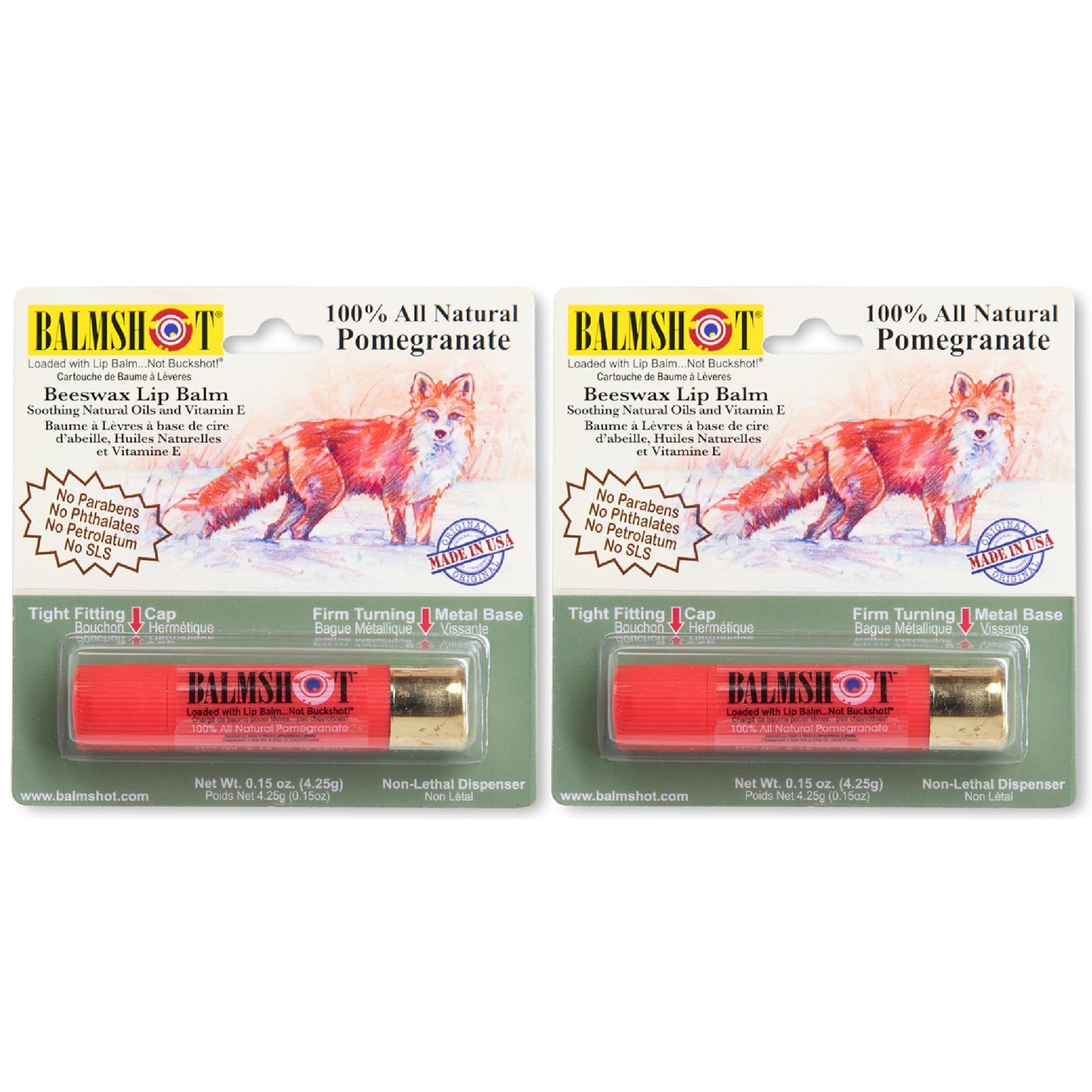 BALMSHOT Two Pack of 100% All Natural Pomegranate Lip Balm