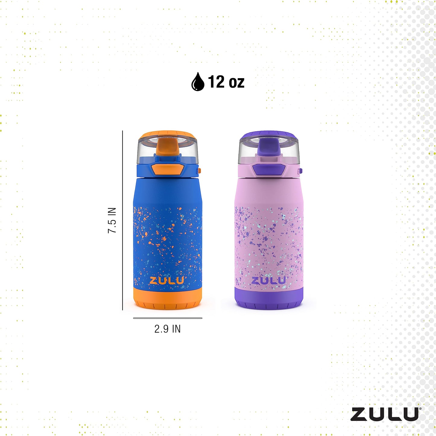 ZULU Kids Flex 12oz Stainless Steel Insulated Water Bottle, Toddler Cup with Silicone Spout, Leak-Proof Locking Flip Lid and Carry Loop for School…