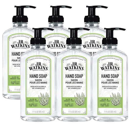 J.R. Watkins Gel Hand Soap, Scented Liquid Hand Wash for Bathroom or Kitchen, USA Made and Cruelty Free, 11 fl oz, Aloe & Green Tea, 6 Pack Beauty & Personal Care J.R. Watkins