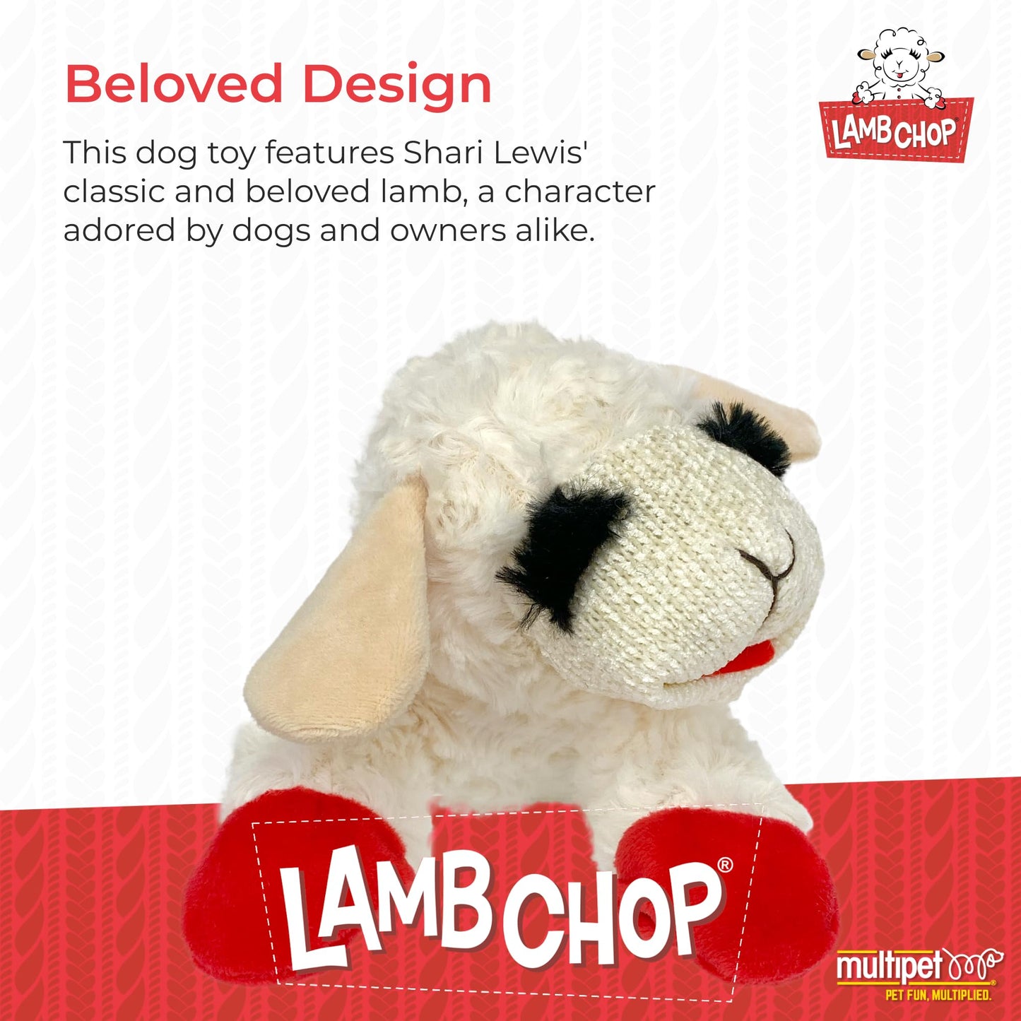 Multipet Lamb Chop Plush Dog Toy – 10" Soft Squeaky Stuffed Animal for Small & Medium Dogs – 5 Squeakers, Cream, Cuddly & Fun