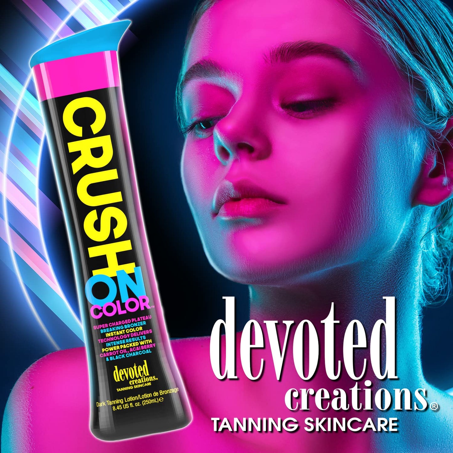 Devoted Creations Crush On Color Tanning Lotion - Super Charged Dark Bronzer - Instant Color Technology - Power Packed with Carrot Oil, Acai Berry