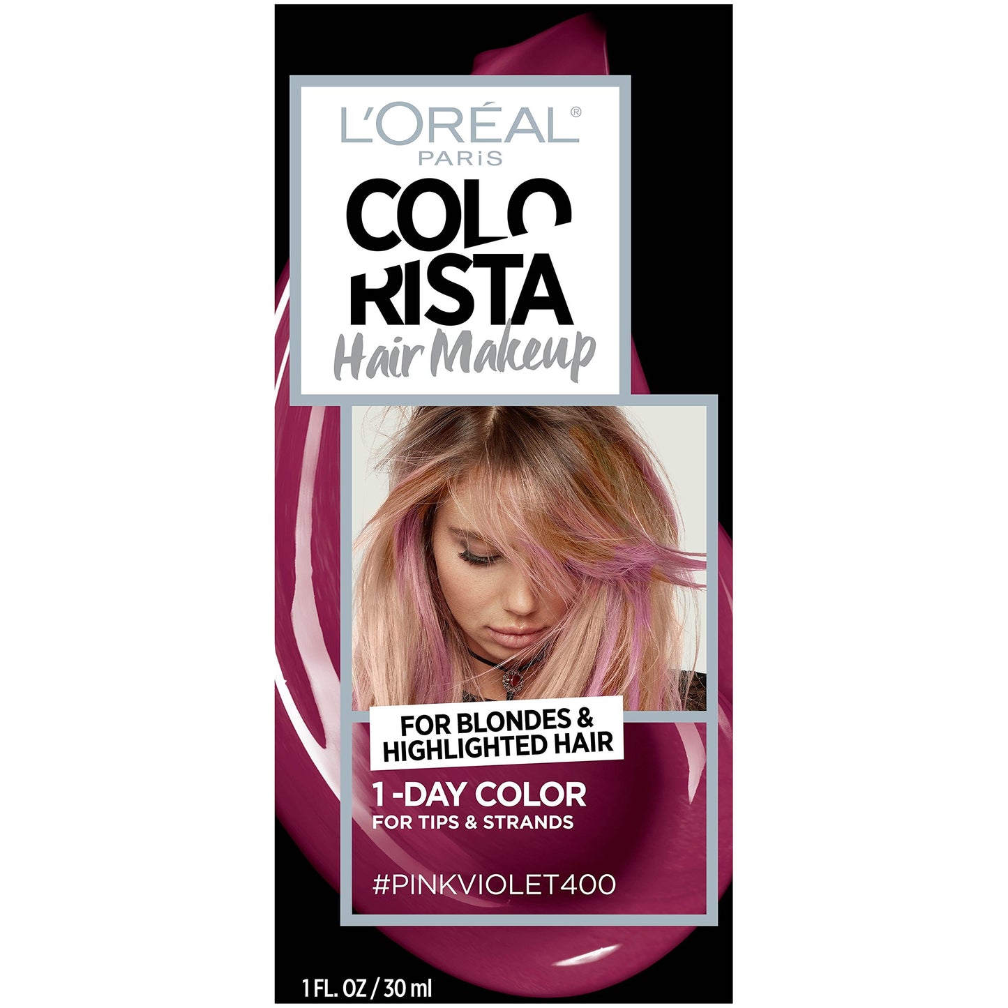 L'Oreal Paris Hair Makeup Temporary 1-Day Hair Color for Blondes, Pink Violet 400, 1 Fluid Ounce