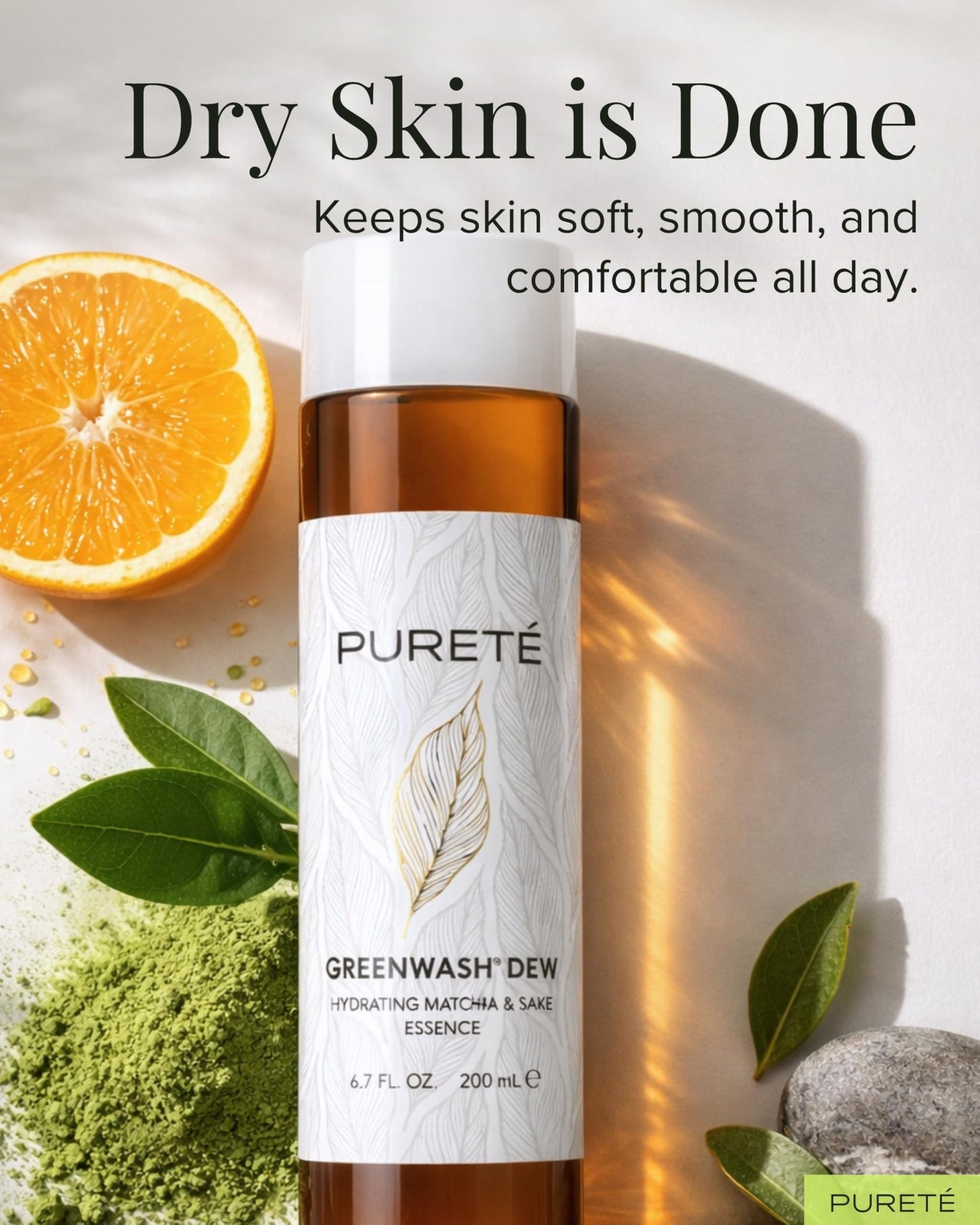 Pureté Greenwash Dew Essence Infused with ECOCERT Matcha & Fermented Sake | Anti-Oxidant Hydrating Treatment Toner for Post-Cleansed Skin | Made in