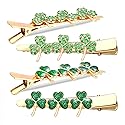 St.Patrick’s Day Hair Clips Crystal Glitter Shamrock Hairpins Green Lucky Leaf Embellished Gold Alligator Hair Clips for Party Gift (2 Pairs Lucky
