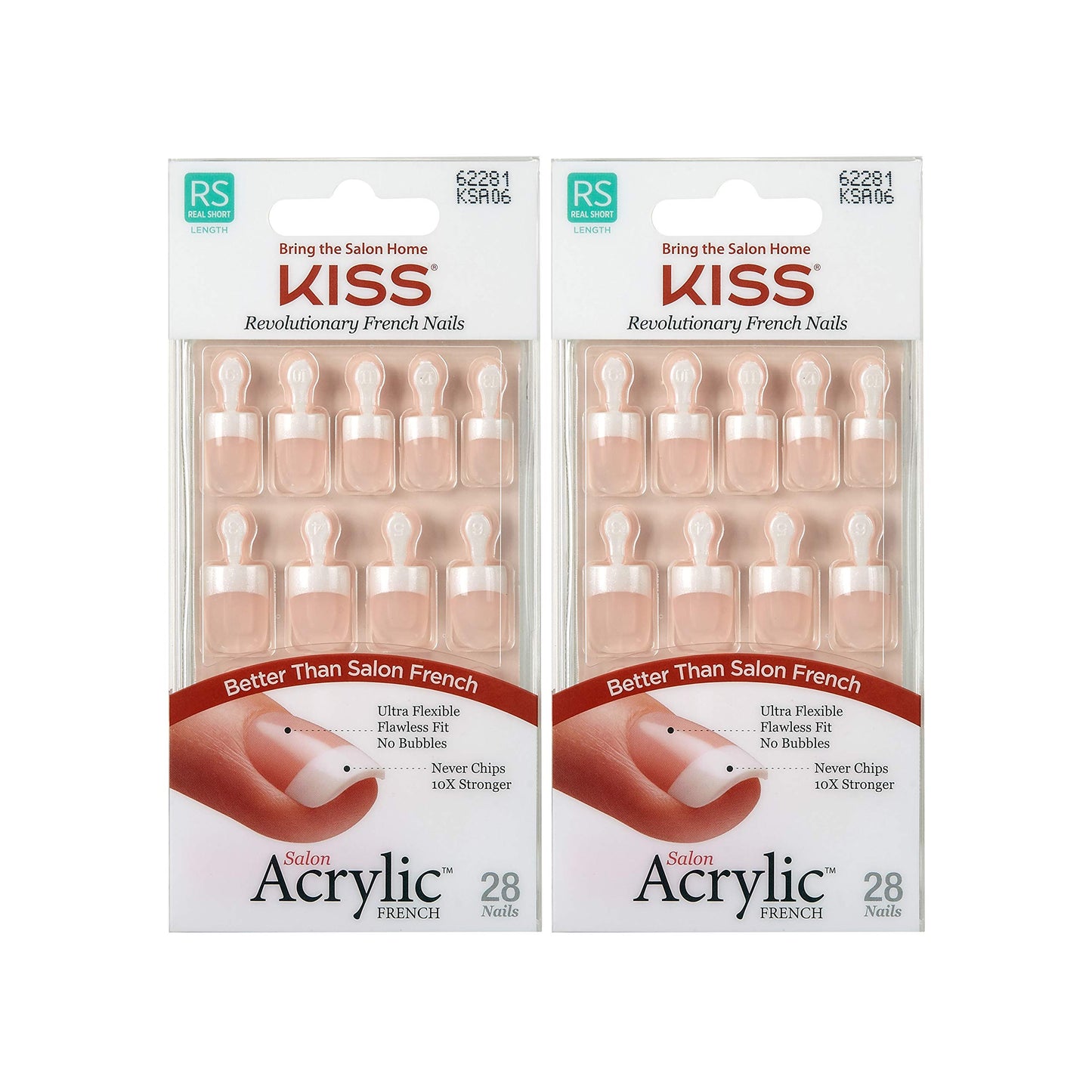 KISS Salon Acrylic French Nails Kit Pet Peeve Real Short (2 PACK) Beauty & Personal Care KISS