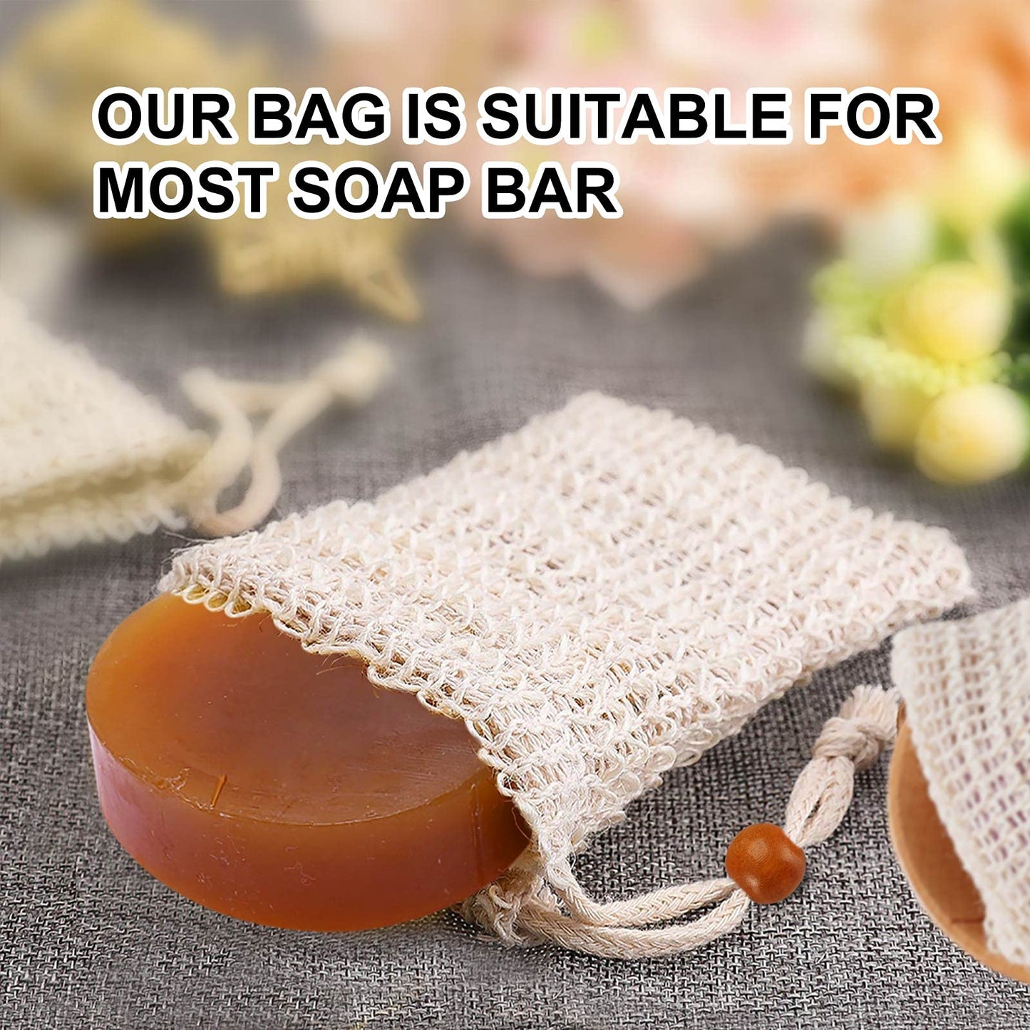 Soap Bag, Natural Sisal Soap Saver Bag Pouch Mesh Net Waste Plastic-Free Exfoliating Foaming and Drying Soap Holder for Shower (4 Pack) Beauty and Personal Care AMAHOMESA