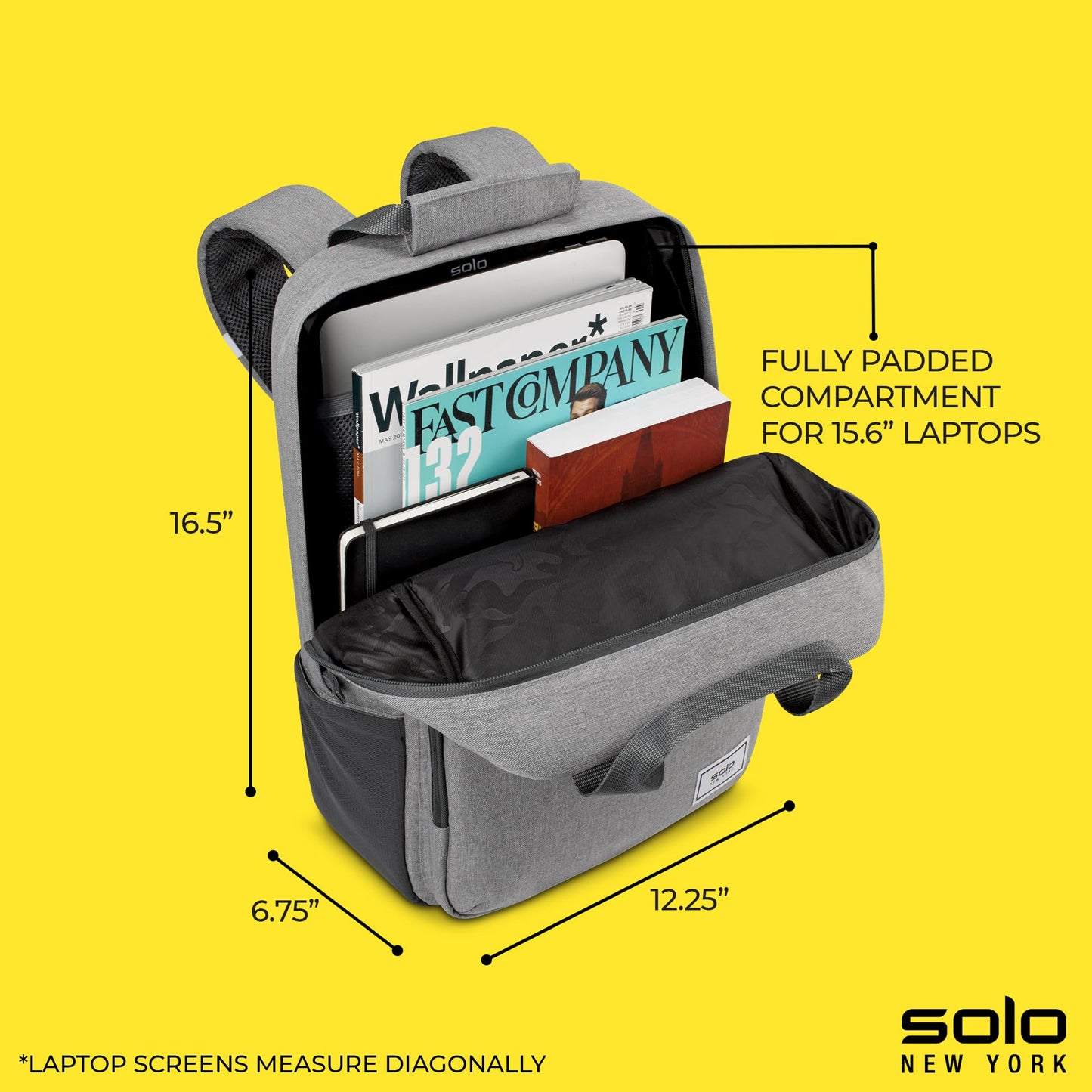 Solo New York Laptop Backpack for Women & Men -Carry On Bookbag for Travel & Work, Lightweight Bag, Side Mesh Pockets, Fits 15.6" Computer - Re:Claim, Grey