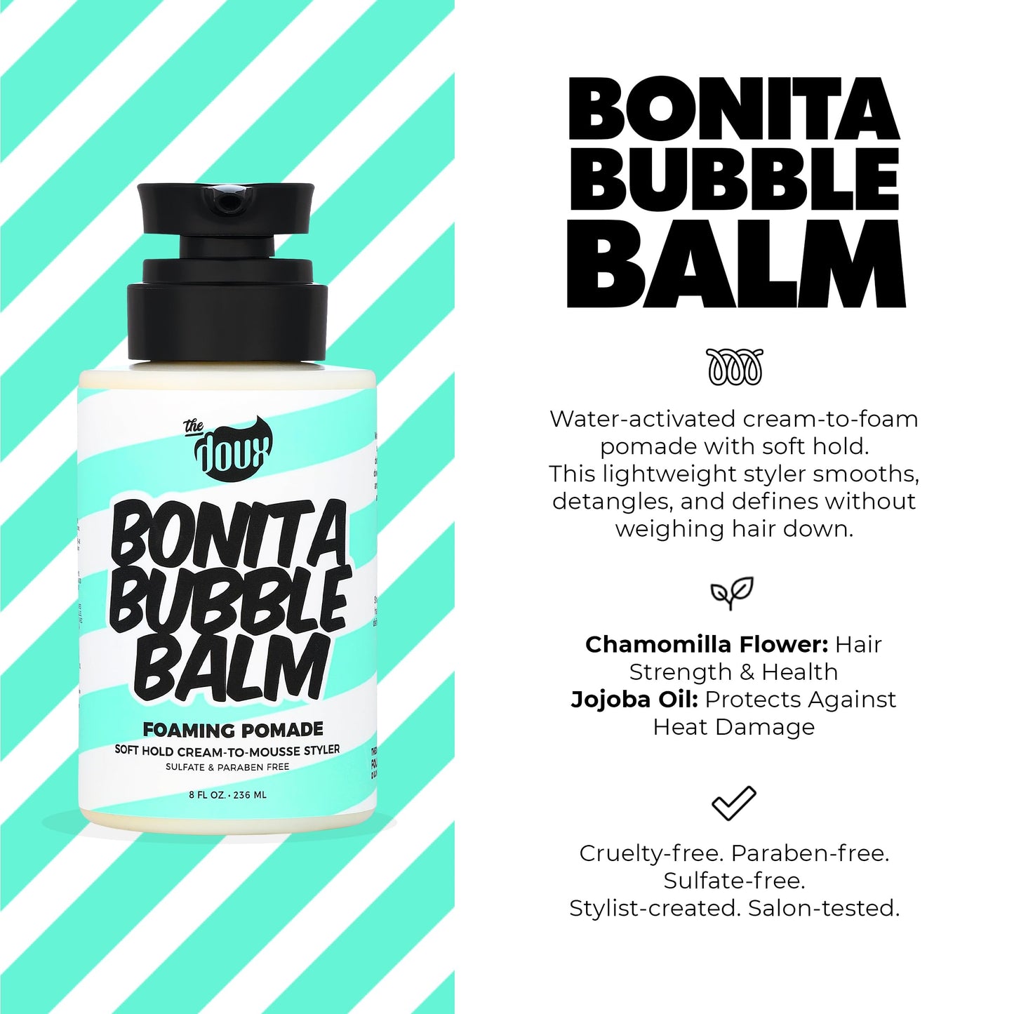 Bonita Bubble Balm Foaming Pomade - Cream to Foam Styling Pomade for Curly Hair, Wavy Hair & Natural Styles - Lightweight Hair Mousse Alternative