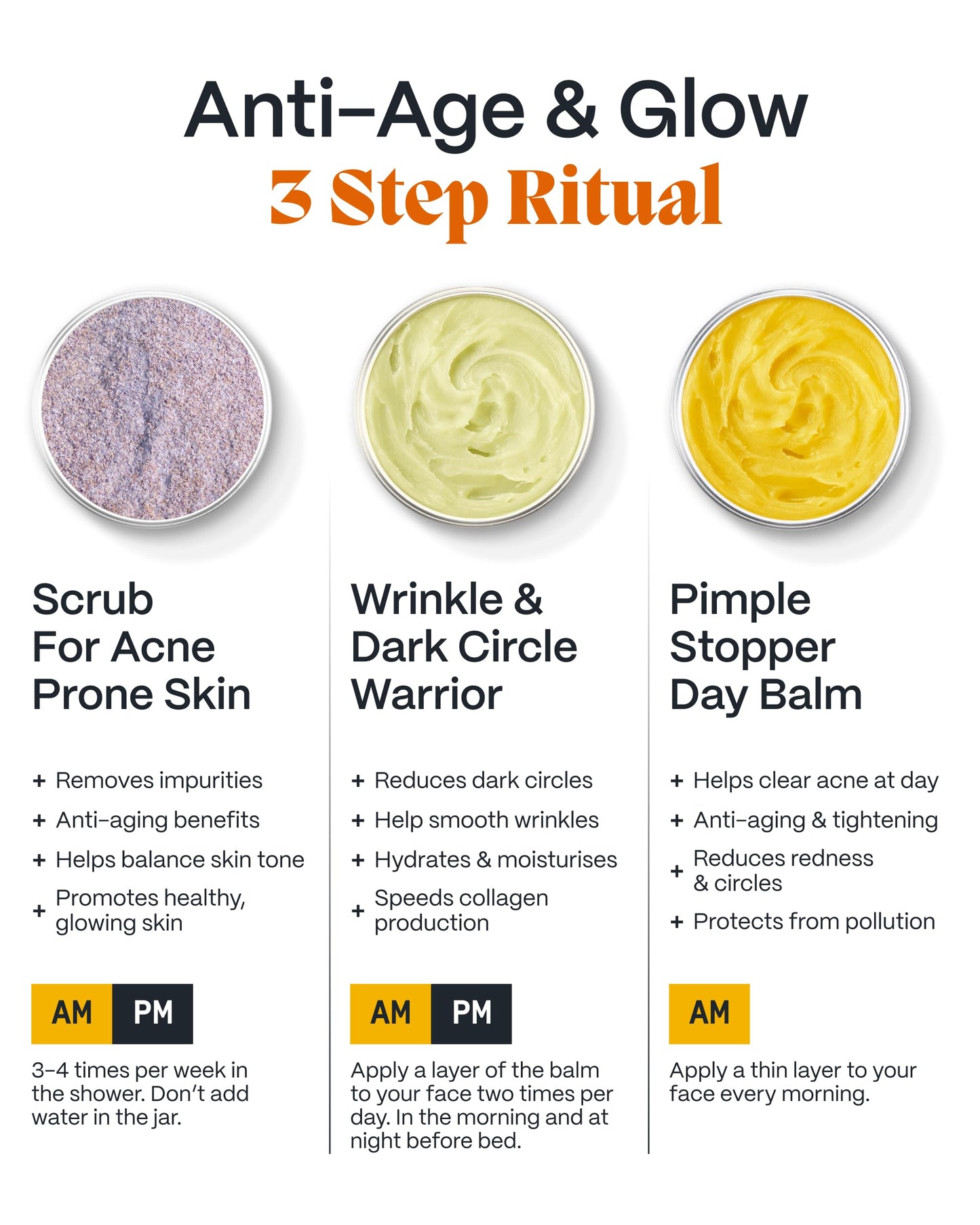 Norse Organics | Anti Age & Glow Ritual | 3 Step System Wrinkle Warrior Day Balm Face Scrub | Wild Arnica Pomegranate Arctic Herbs | Natural Skincare