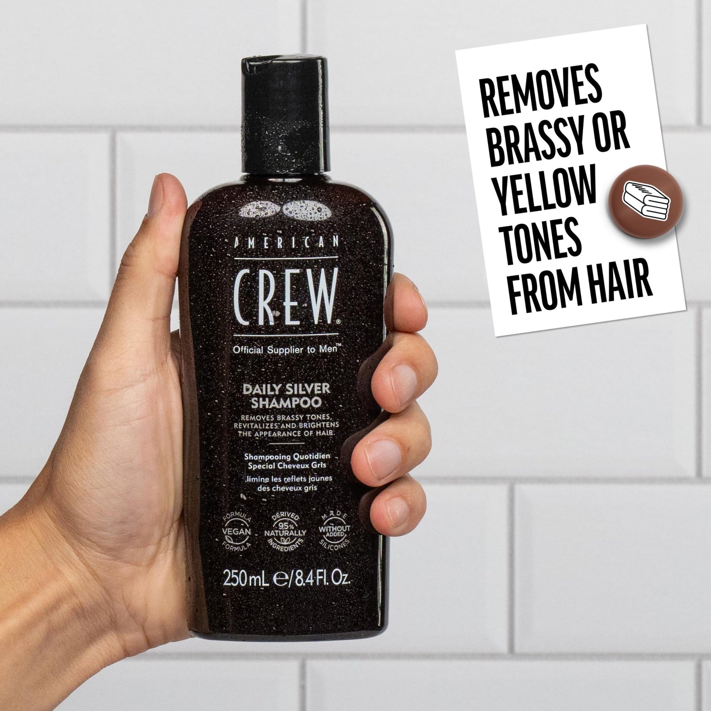 American Crew Men's Shampoo, Daily Silver, Removes Brassy Tones, Naturally Derived, Vegan Formula, 8.4 Fl Oz