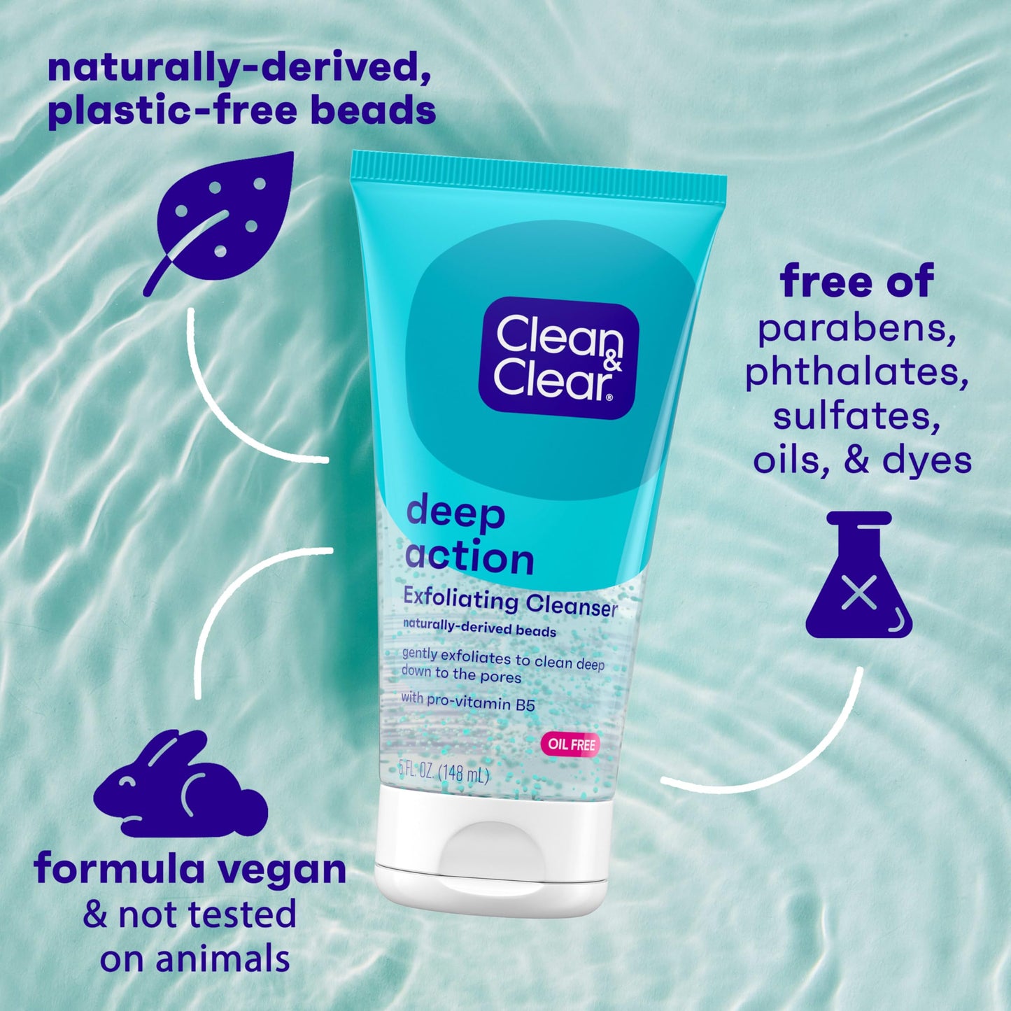 Clean & Clear Deep Action Exfoliating Face Wash Scrub with Pro-Vitamin B5, Daily Exfoliating Facial Cleanser Cleans Deep Down to Pores for Smooth