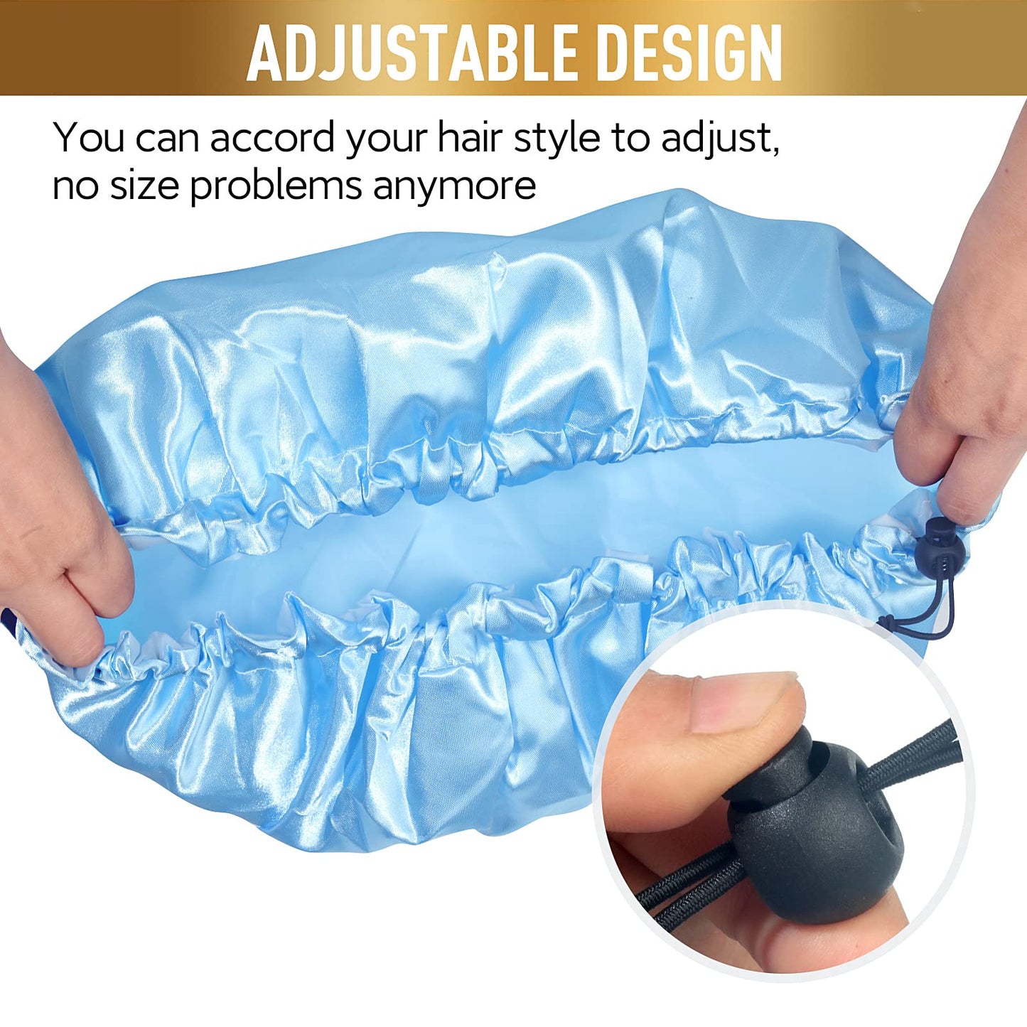 Waterproof Shower Caps, Shower Cap for Women Long Hair, Curly Hair, Short Hair Adjustable Washable Extra Large Bathing Hair Cap for Shower