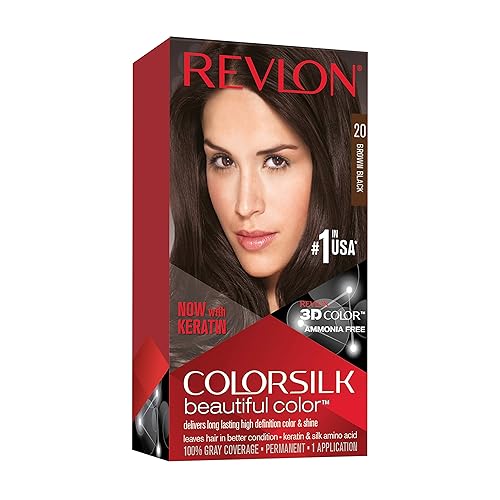 Revlon Permanent Hair Color, Permanent Hair Dye, Colorsilk with 100% Gray Coverage, Ammonia-Free, Keratin and Amino Acids, 20 Brown/Black, 4.4 Oz