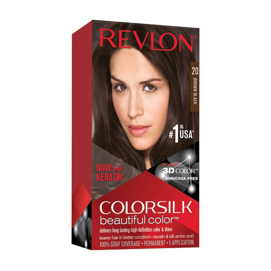 Revlon Permanent Hair Color, Permanent Hair Dye, Colorsilk with 100% Gray Coverage, Ammonia-Free, Keratin and Amino Acids, 20 Brown/Black, 4.4 Oz Beauty & Personal Care REVLON