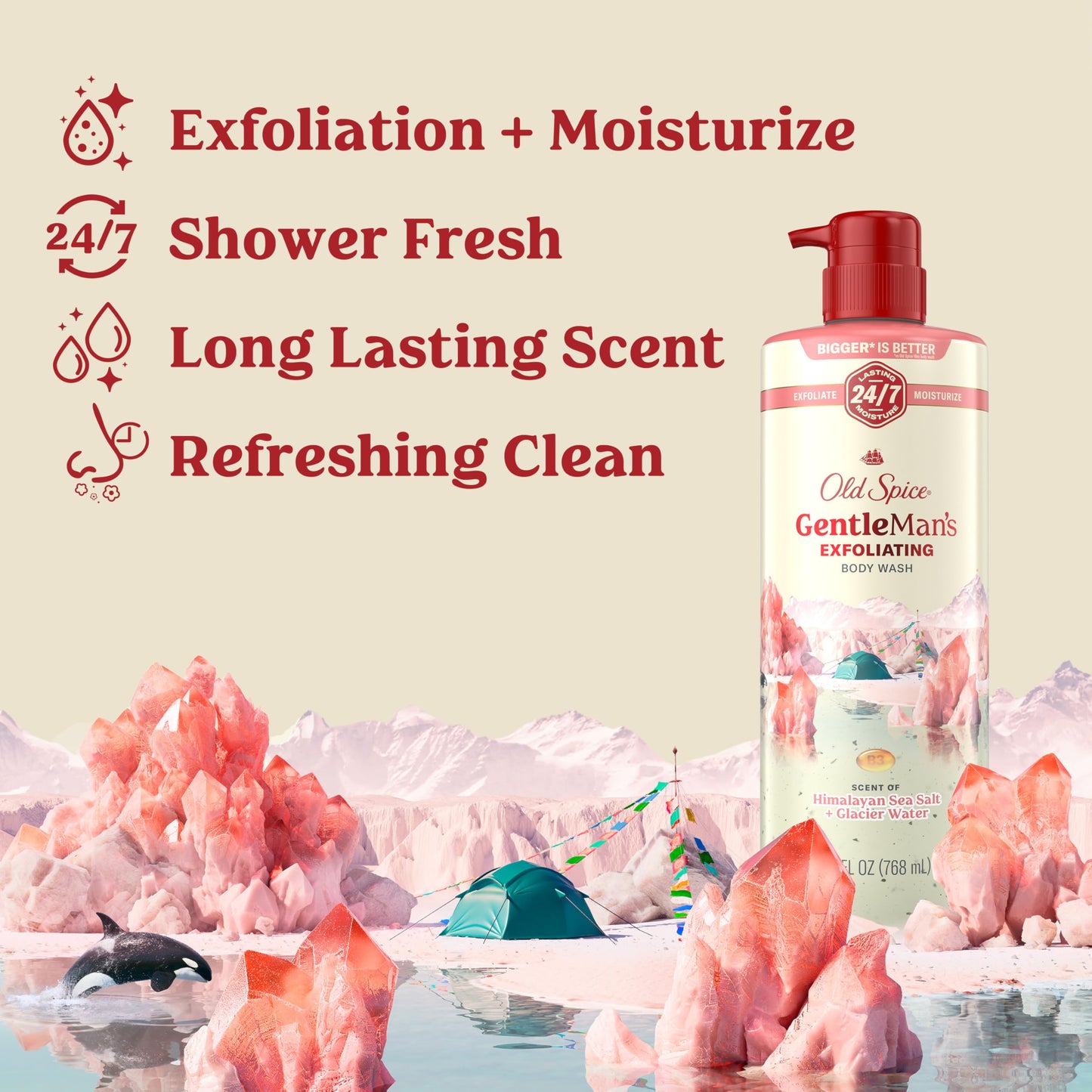 Old Spice GentleMan's Exfoliating & Moisturizing Body Wash for Men, 24/7 Shower Fresh with Long Lasting Scent, Renewing Vitamin B3 Blend, Himalayan