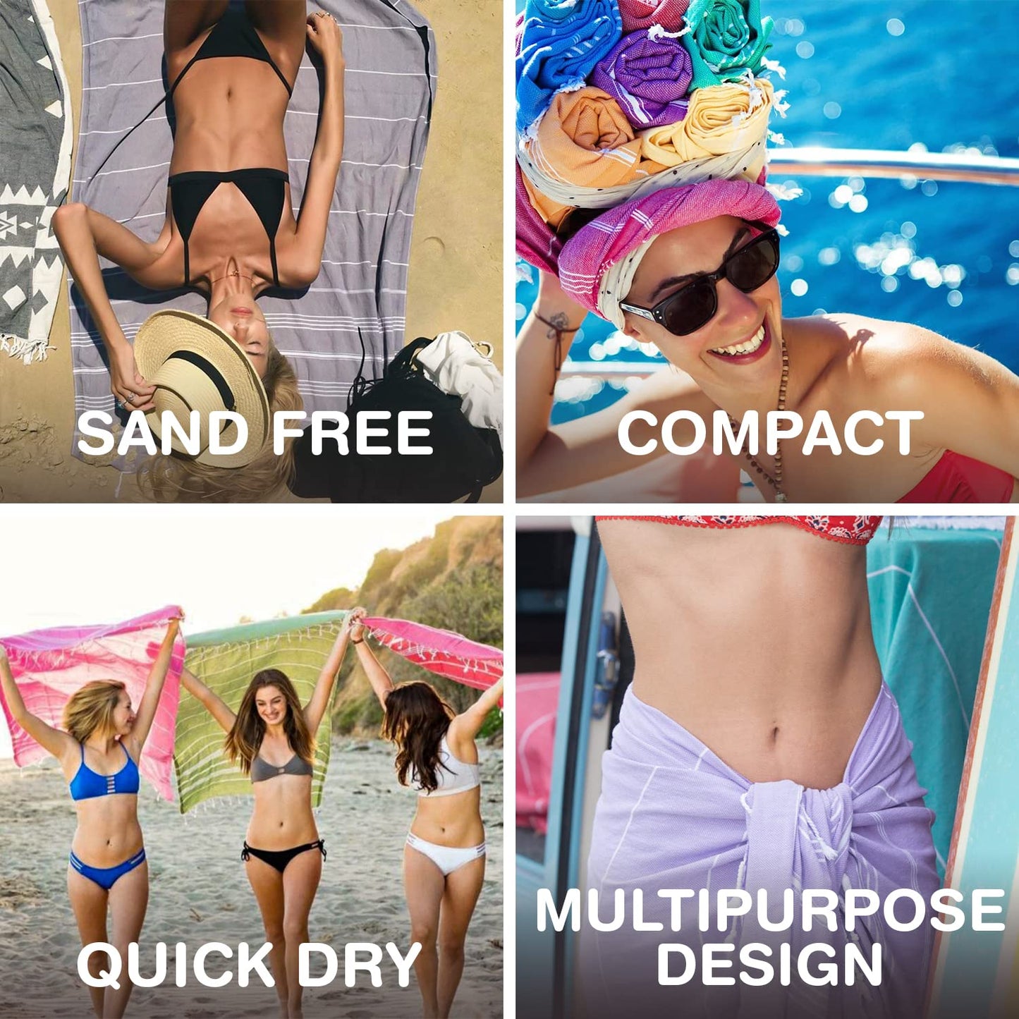 PADISHAHHOME Oversized Turkish Beach Towel 38’’x71’’ - Set of 6 | 100% Turkish Cotton Lightweight Sand Free Quick Dry Pool Towels | Extra Large Bath…