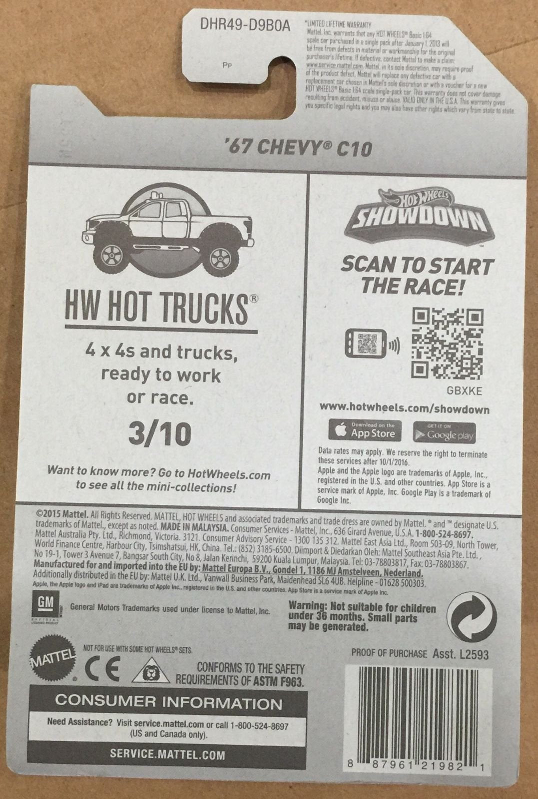 Hot Wheels, 2016 HW Hot Trucks, '67 Chevy C10 [Black] Die-Cast Vehicle #143/250