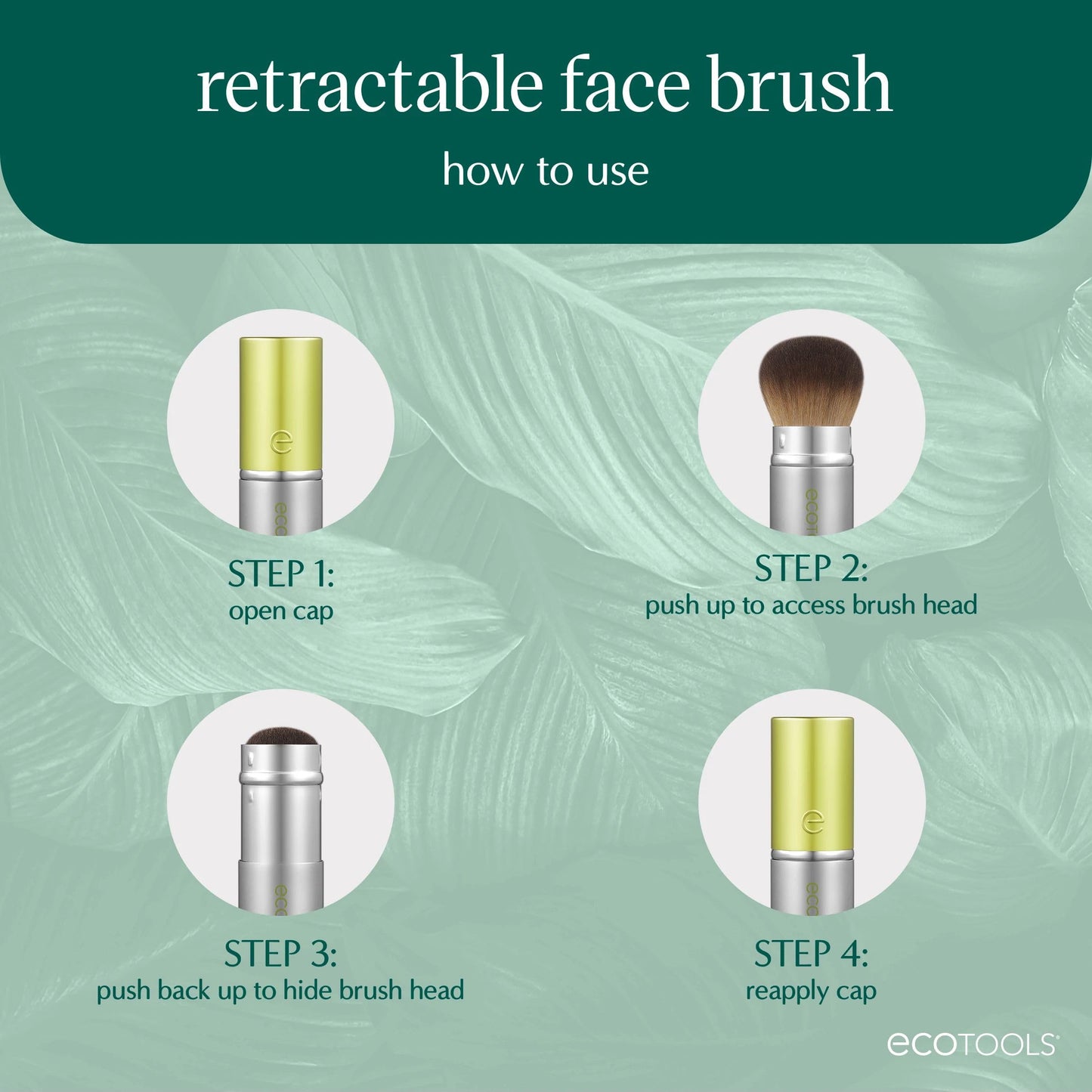 EcoTools Retractable Face Makeup Brush, Kabuki Brush for Foundation, Blush, Bronzer, & Powder, Travel Friendly & Perfect for On The Go, Eco Friendly