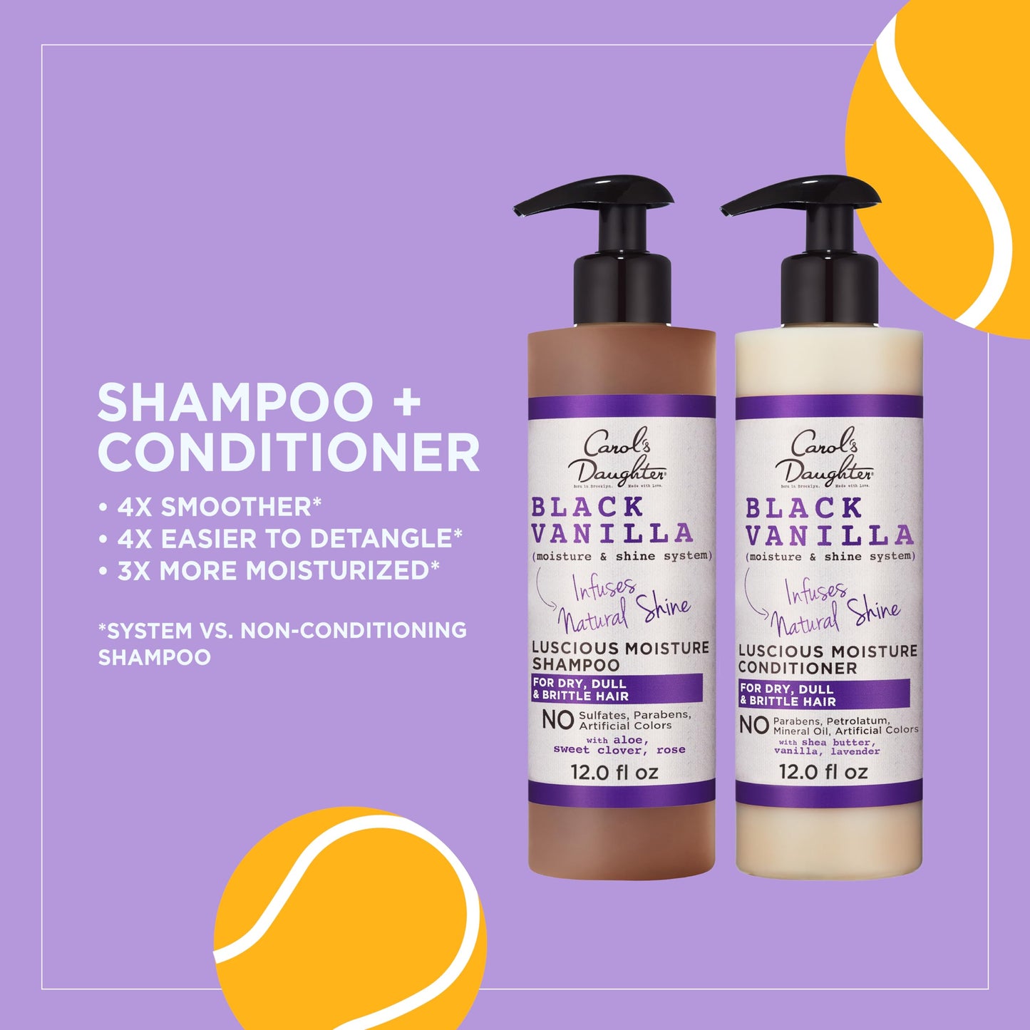 Carol's Daughter Black Vanilla Sulfate Free Shampoo and Conditioner Set for Curly, Wavy or Natural Hair, Moisturizing Hair Care for Dry, Damaged Split