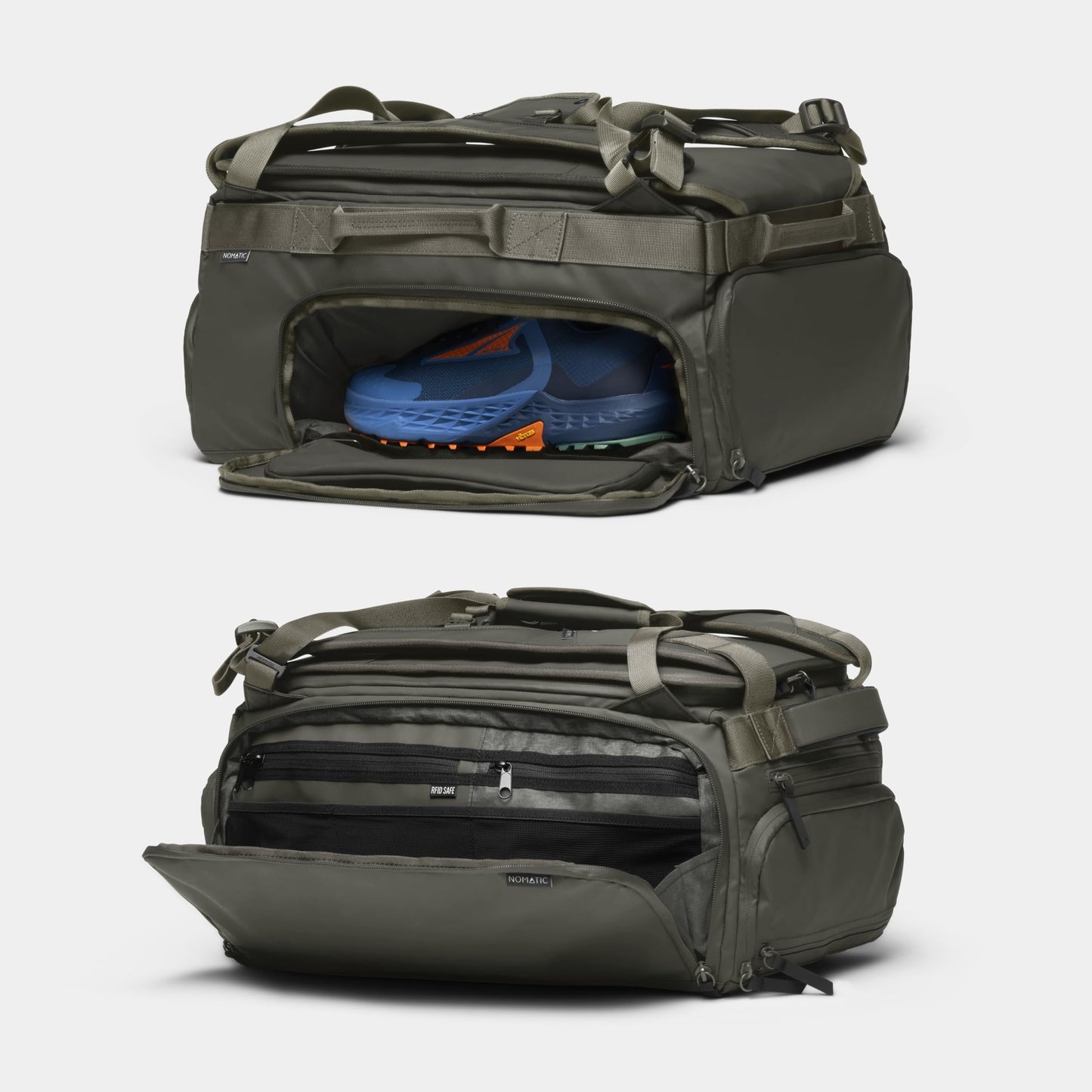 NOMATIC 30L Travel Bag- Convertible Duffel/Backpack, Carry-on Size for Airplane Travel, Everyday Use Laptop Bag, TSA Compliant Olive Backpack