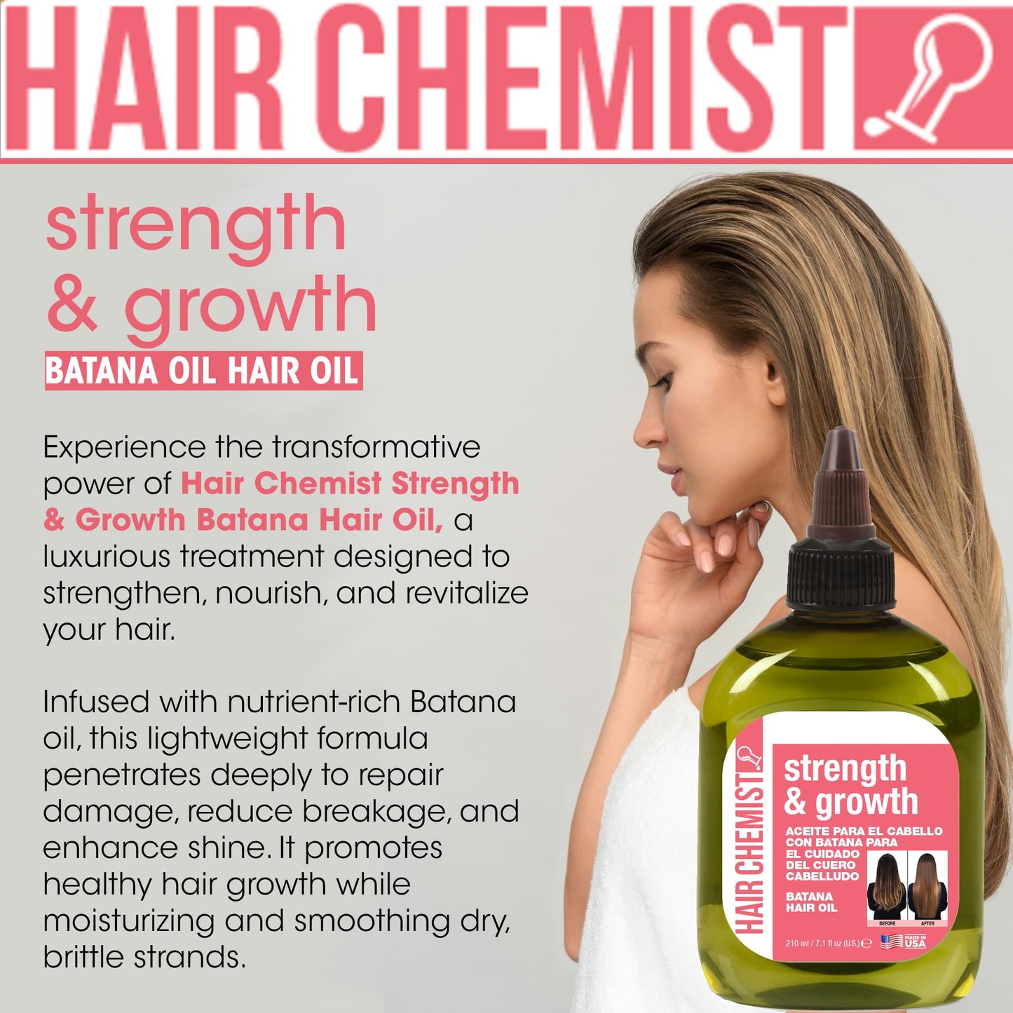 Hair Chemist Strength & Growth Batana Hair Oil 7.1 oz. - Nourishing Batana Hair Growth Oil