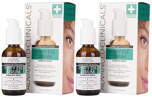 Advanced Clinicals Puffy Eye Under Eye Serum | Visible Anti Aging Brightening Vitamin C + Caffeine Serum Helps Improve Look Of Puffiness, Fine Lines
