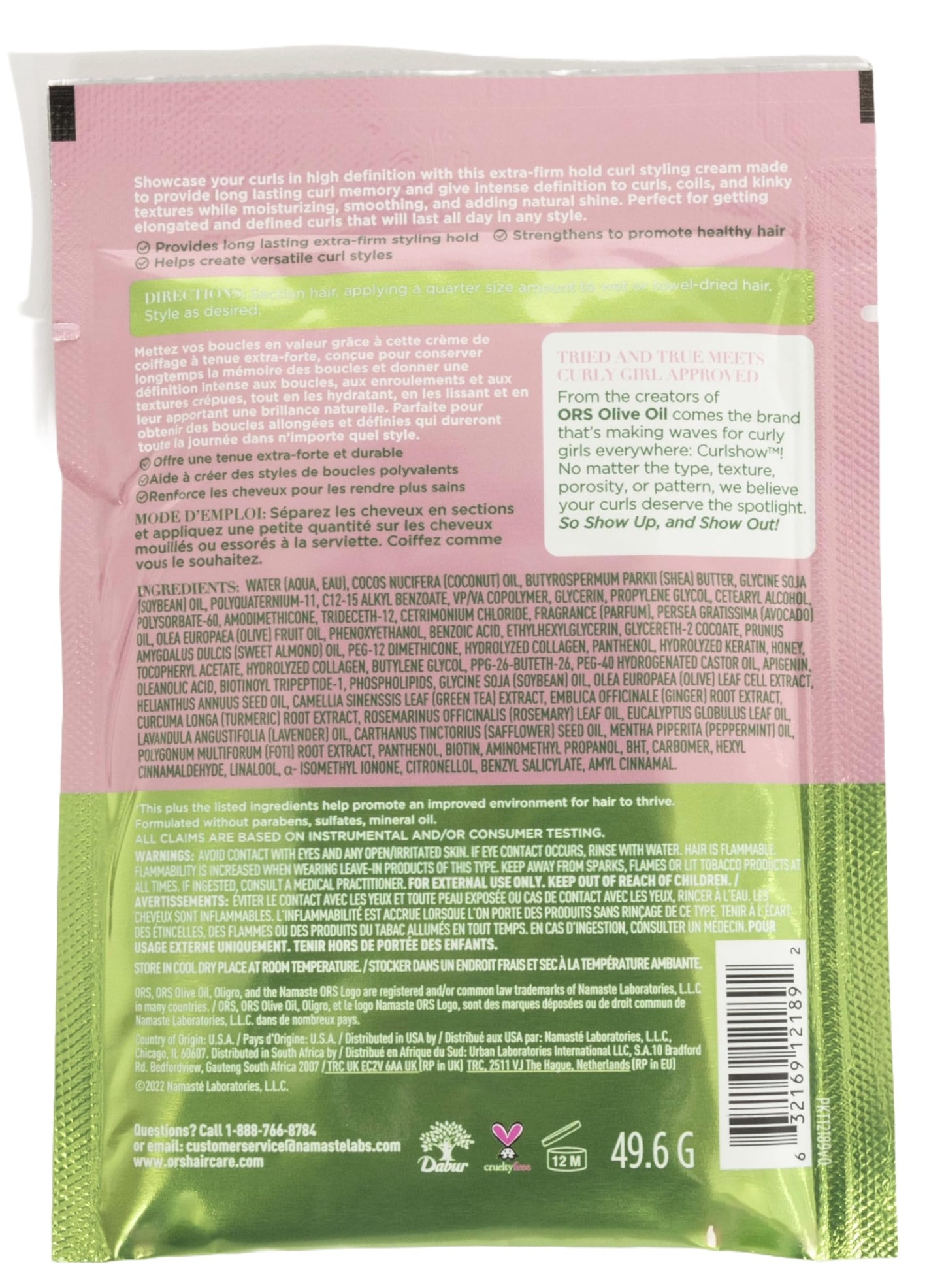 ORS Olive Oil Curlshow Multi-Use Styling Cream Infused with Collagen & Avocado Oil for Strength & Length Travel Packet 1.75 Ounce (Pack of 12)