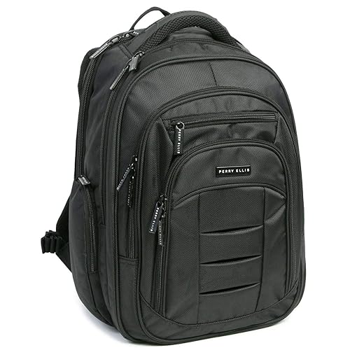 Perry Ellis Men's M150 Business Laptop Backpack Fits Under 15Inch Laptop and Notebook, Black,One Size