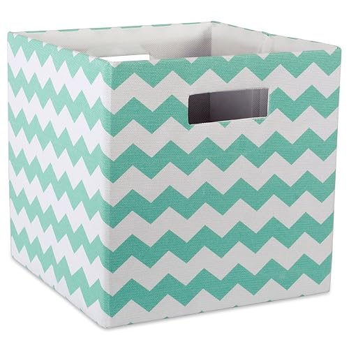 DII Collapsible Polyester Storage Cube, Chevron, Aqua, Large
