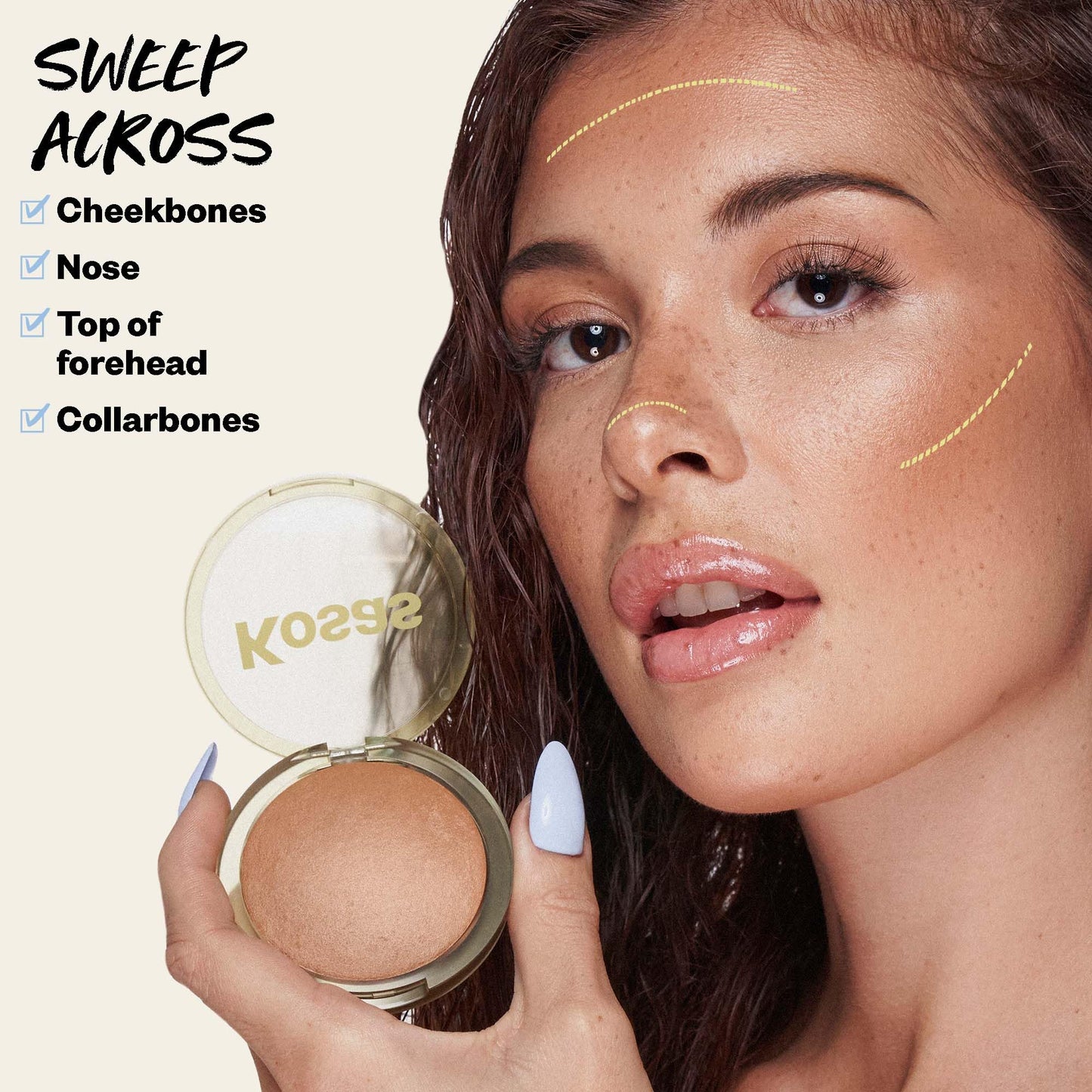 Kosas The Sun Show Glowy Warmth Baked Bronzer - Talc-Free Powder Bronzer for Face, Buildable Color, Natural Glow, Lightweight Finish, Beachy