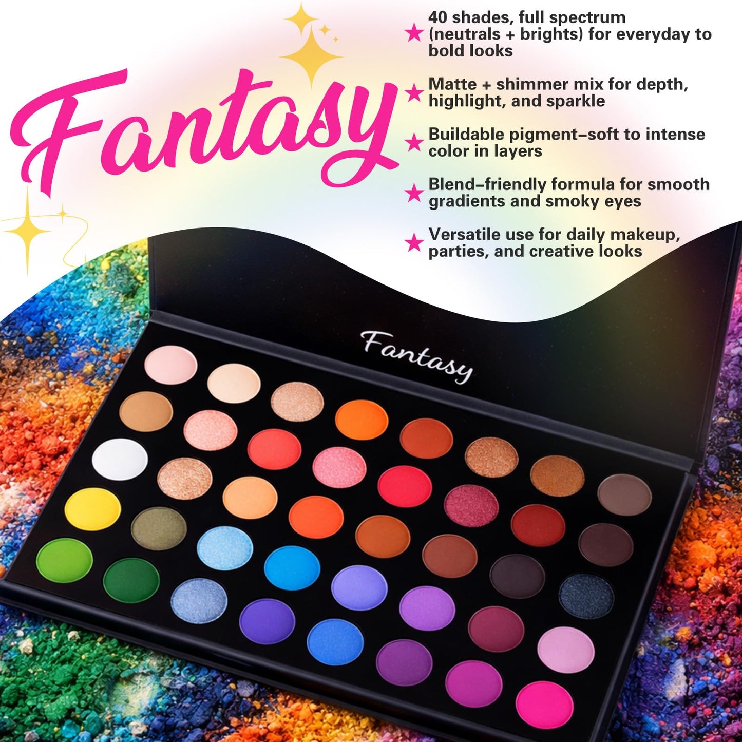 CHARMCODE 40 Colors High Pigmented Shimmer Matte Eyeshadow Makeup Palette Full Spectrum Artist Glitter Metallic Waterproof Creamy Blendable Eye Shadow