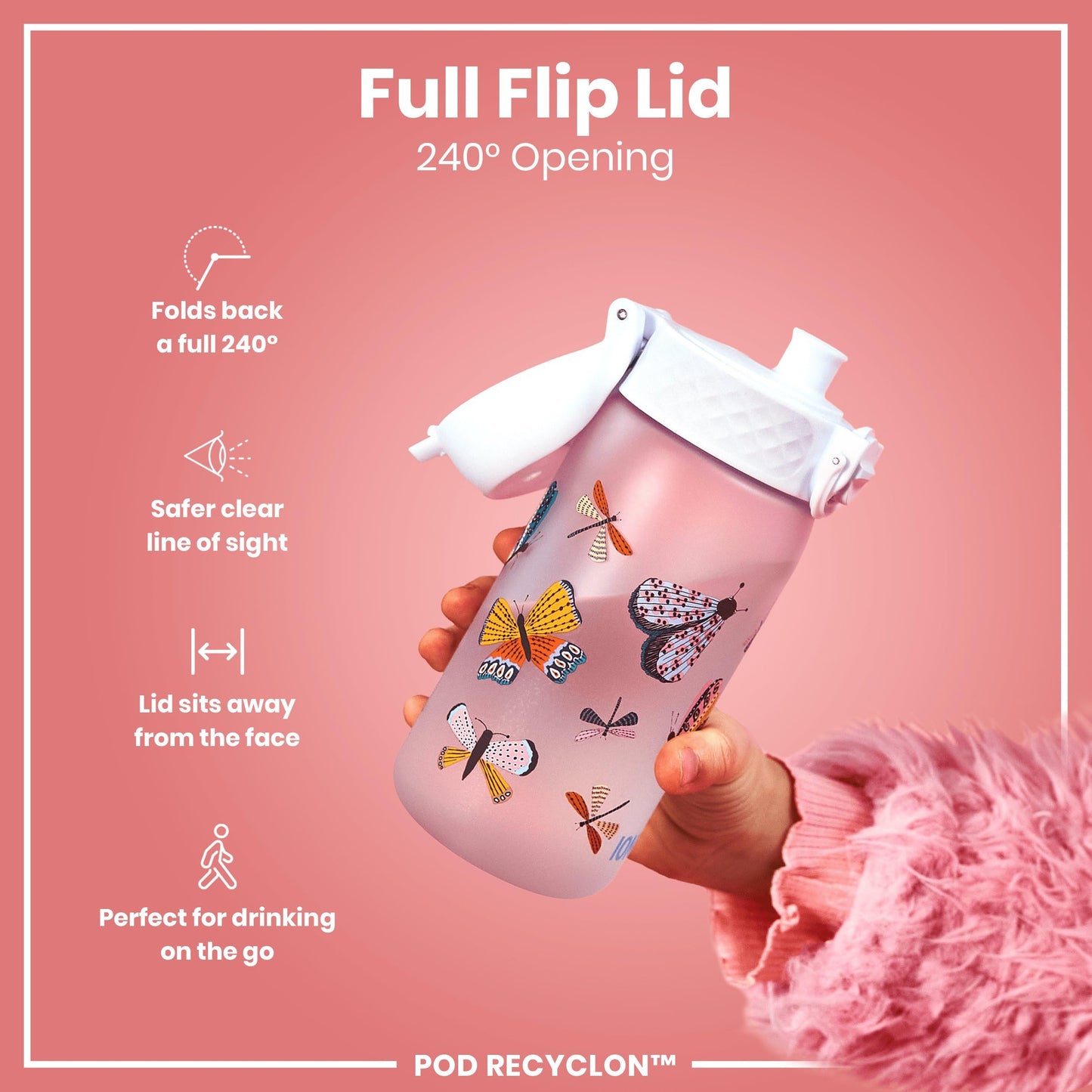 ION8 Small Water Bottle, 350 ml/12 oz, Leak Proof, Easy to Open, Secure Lock, Dishwasher Safe, BPA Free, Carry Handle, Hygienic Flip Cover, Easy