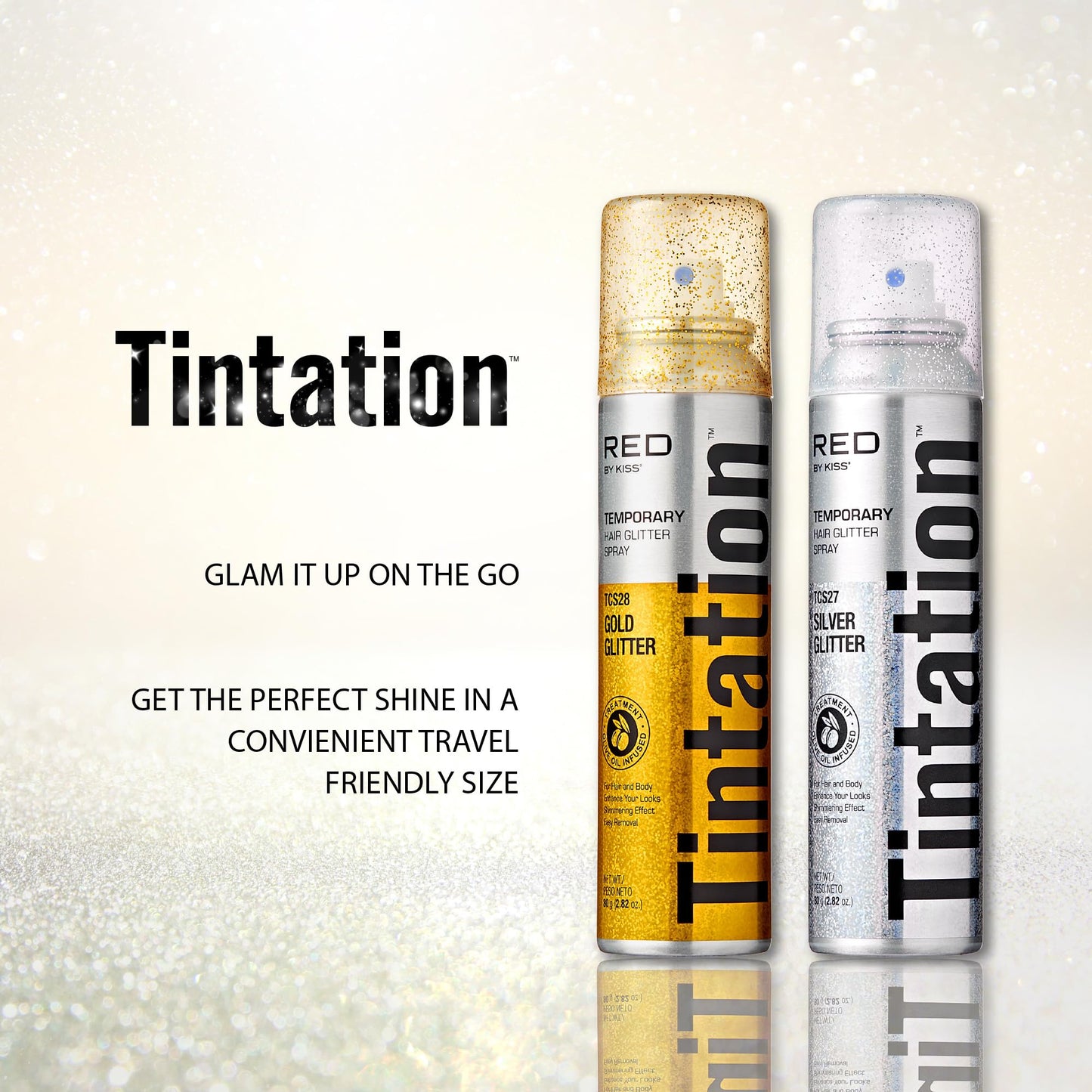 Red By Kiss Tintation Glitter Spray - Long-Lasting Body & Hair Sparkle, Quick-Drying, Waterproof for Events, Parties, Festival Rave, Prom