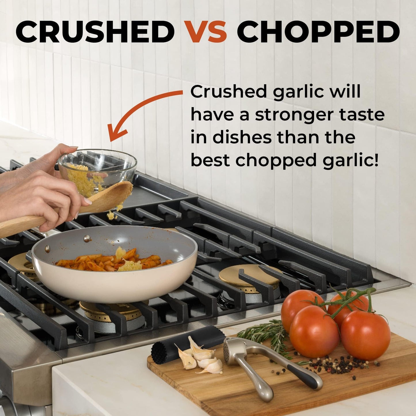 Zulay Kitchen Premium Garlic Press Set – Rustproof, Dishwasher Safe, Easy-Squeeze with Ergonomic Handle, Silicone Peeler & Brush, Silver