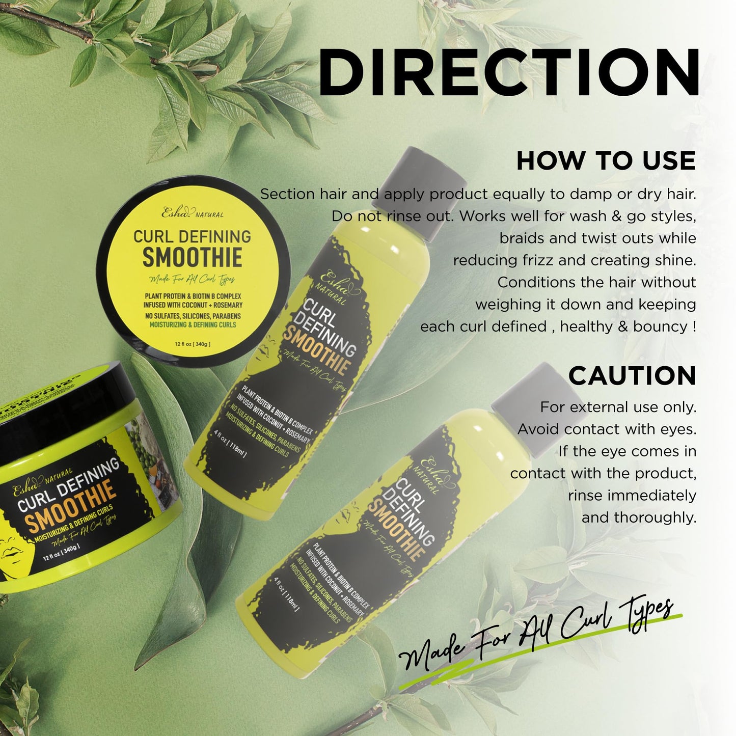 Esha Girl Natural - Curl Smoothie - Style & Define Your 3C & 4C Curls - Revive Your Curls - Frizz Control, Hydrate, Rosemary Biotin Treatment - Tame