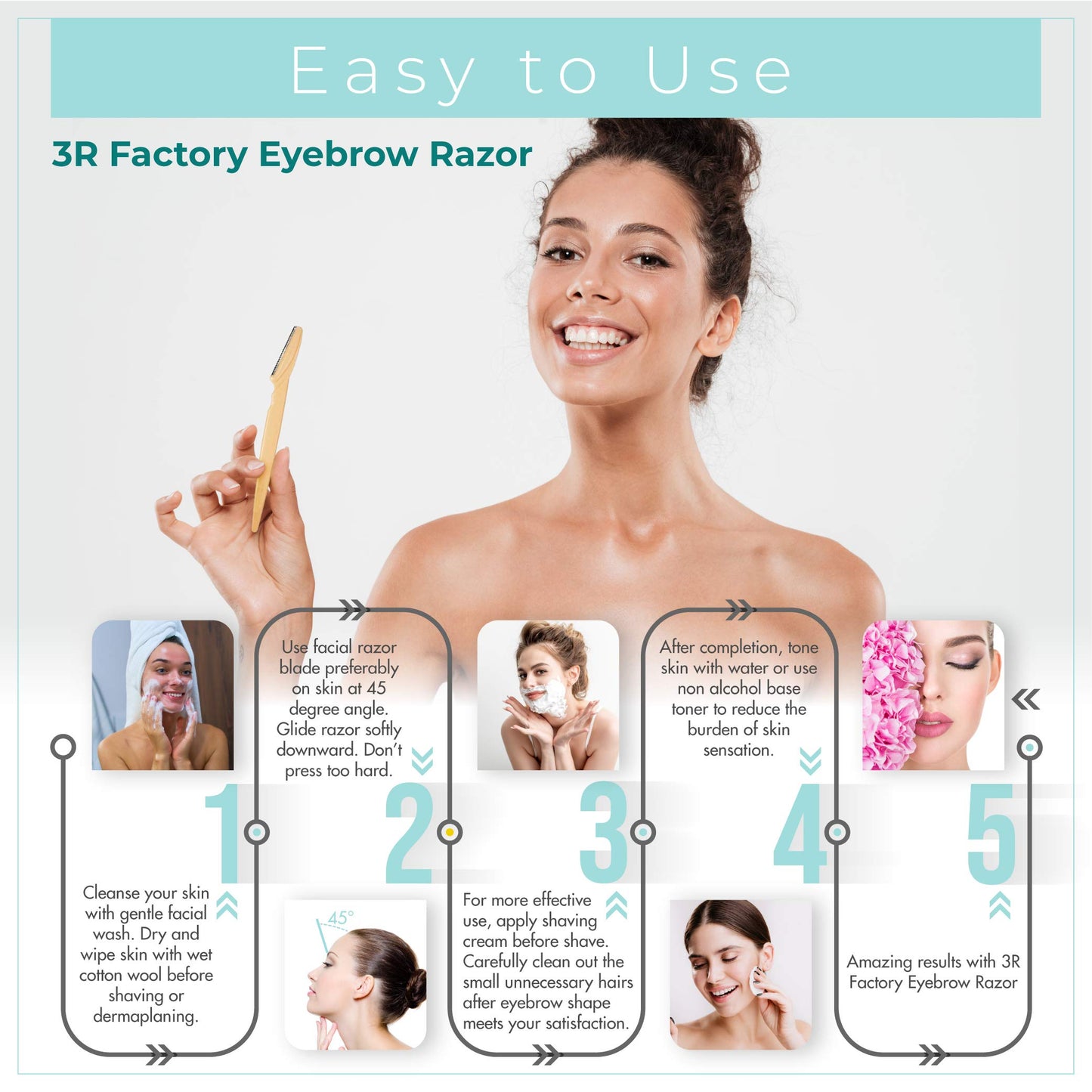 Facial Hair Removal for Women - 3R Factory Ladies Face Razor for Peach Fuzz, Lady Shavers for Womens, Eyebrow, Facial & Neck. Come with Safety Cover