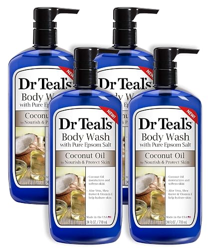 Dr Teal's Coconut Oil Body Wash, 4 Pack, 24 Fl Oz Each, Nourish & Protect, Moisturizing, Unisex