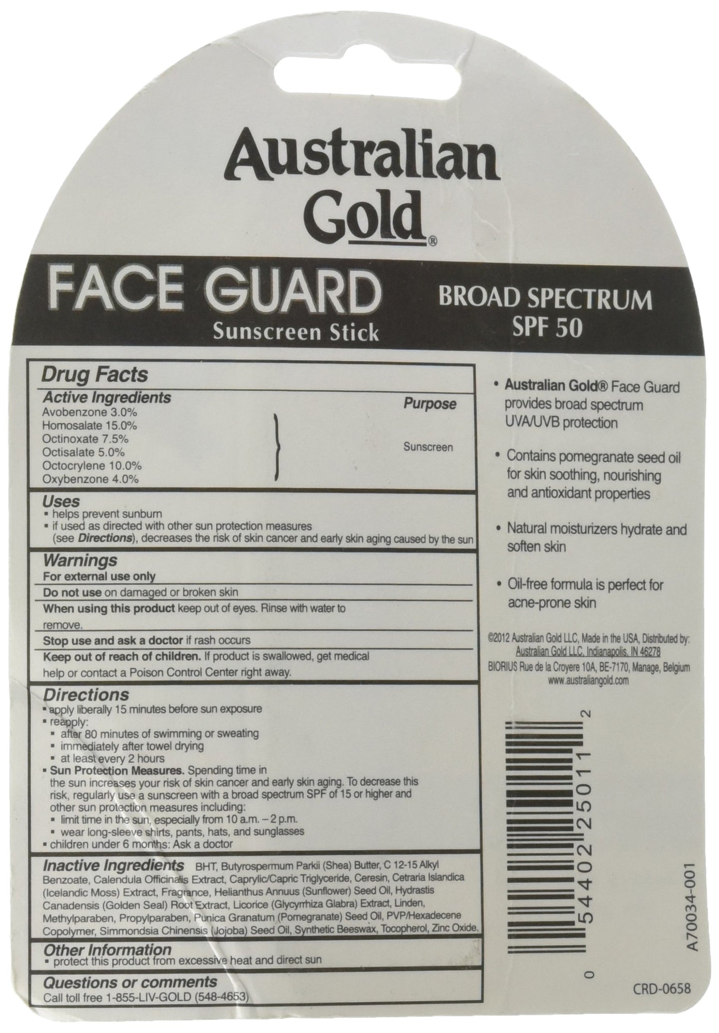 Australian Gold Face Guard Sunscreen Stick SPF 50+ 0.50 oz