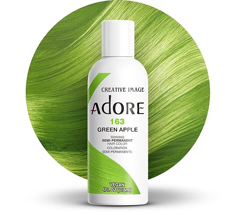 Adore Semi Permanent Hair Color (163 Green Apple) | Vegan & Cruelty-Free Green Hair Dye | No Ammonia, No Peroxide, No Alcohol | 4 Fl Oz