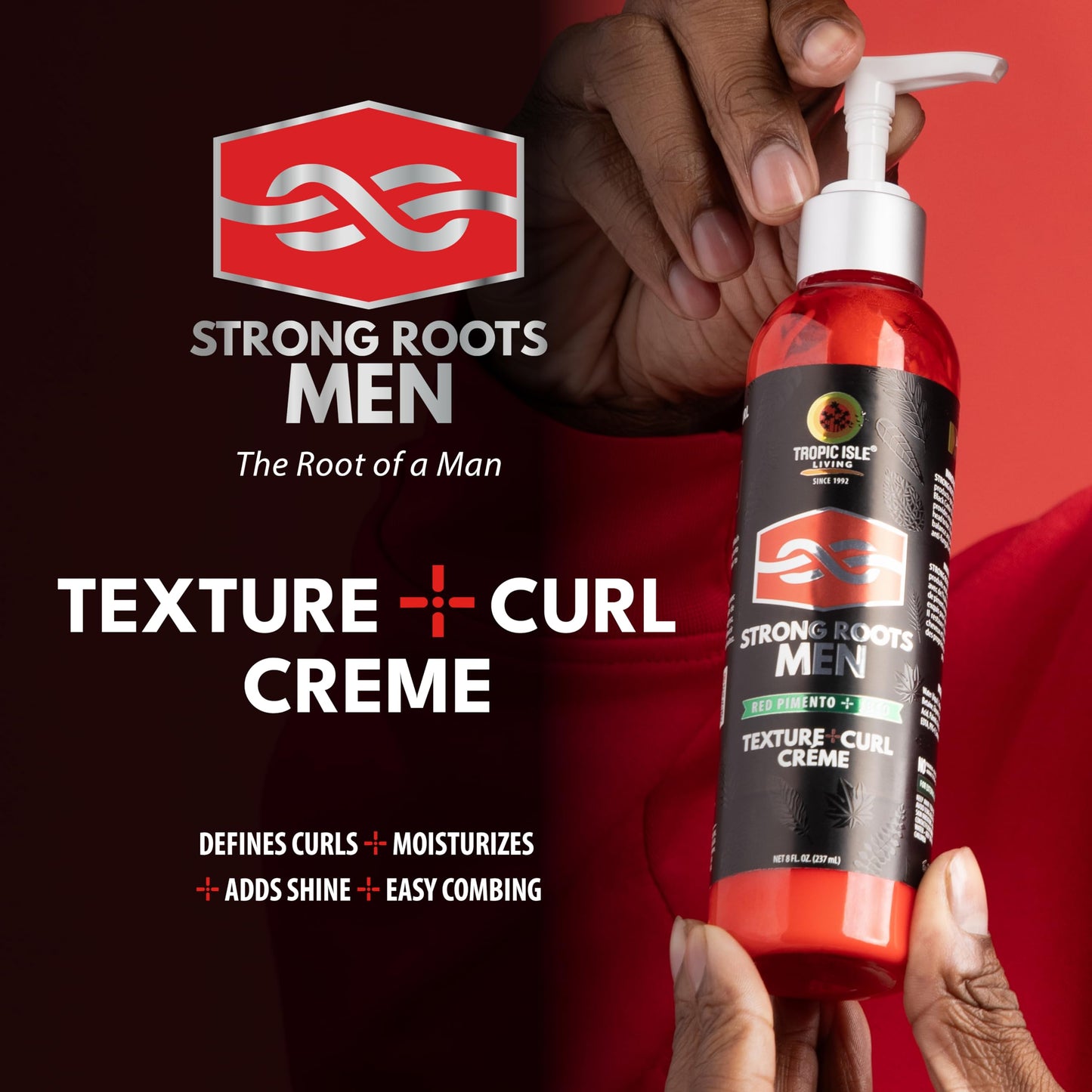 Strong Roots Men Texture Curl Cream - Flexible Hold & Soft Touch, Enhances and Defines Curl, Moisturizing, Easy to Style, Anti Frizz, Jamaican Black