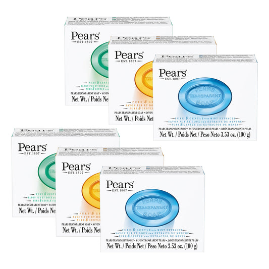 Pears Variety 6 Pack - Pure and Gentle Bar Soap with Glycerin - Includes Lemon Flower, Mint Extracts, and Amber - Soap Bar for Women and Men - 6 pc Beauty & Personal Care Pears