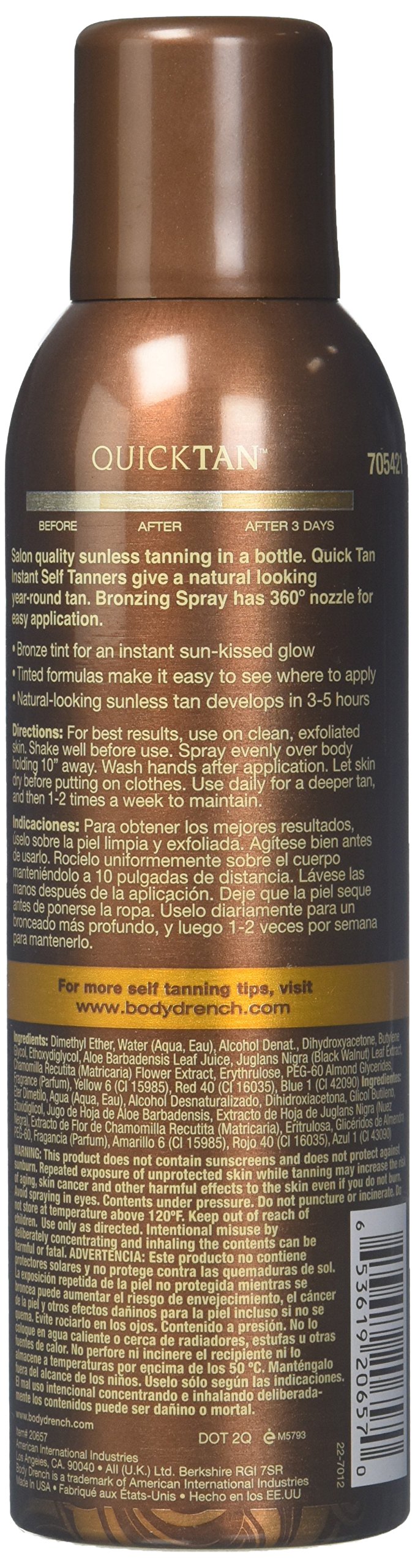 Body Drench QuickTan Instant Self Tanner Bronzing Spray, Medium/Dark Tan, 6 fl oz (Pack of 3)